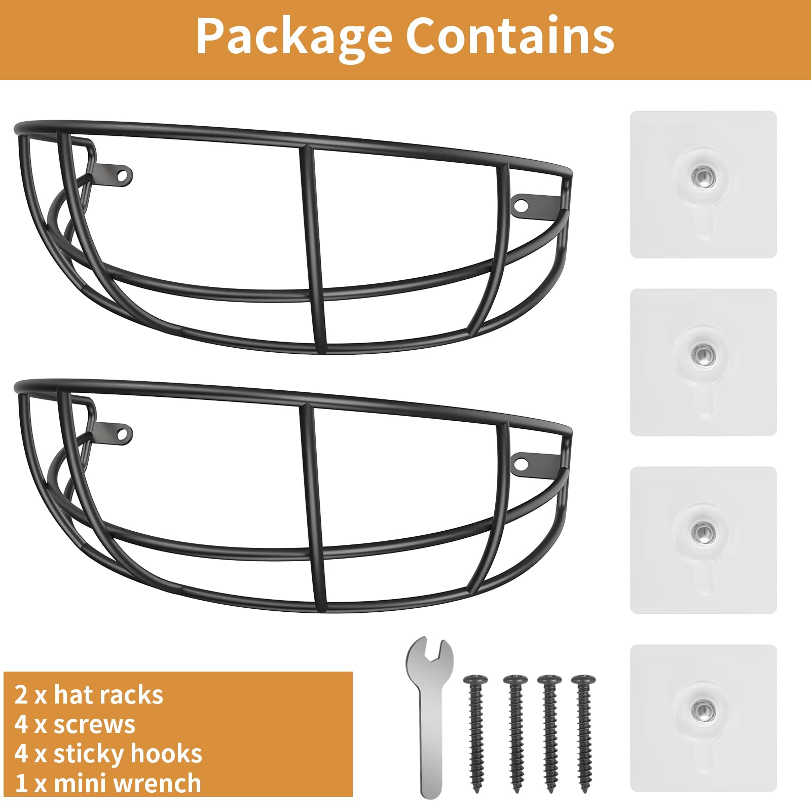 Teamola Hat Racks For Baseball Cap 2-Pack Metal Hat Organizer Black Hat Holder For Wall, Hat Hangers Hat Storage Organizer Wall