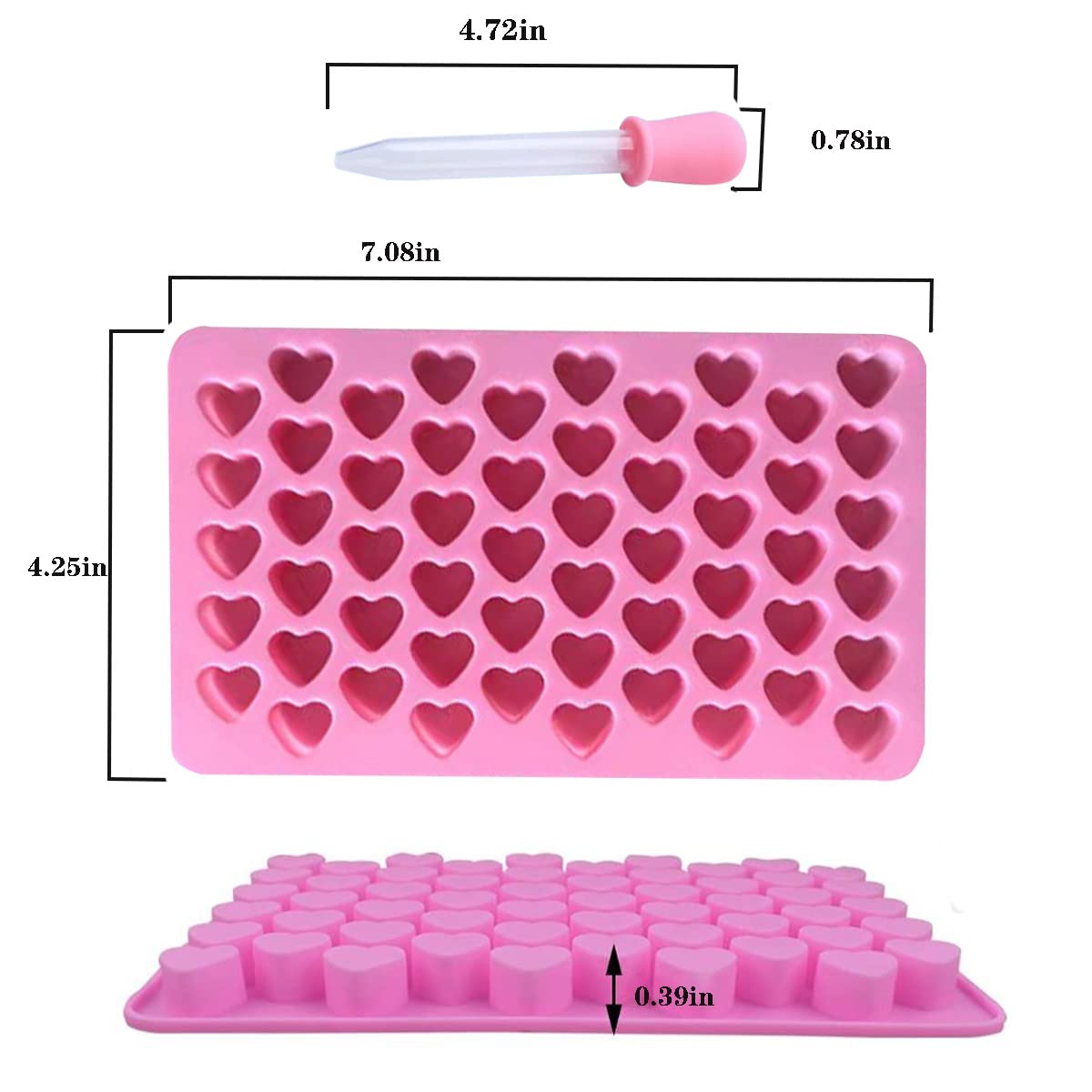 Hycsc Mini Gummy Molds - 55 Cavity Heart Silicone Candy Molds, Heart Ice Cube Trays With Dropper, Great For Gummies, Ice, Soap,