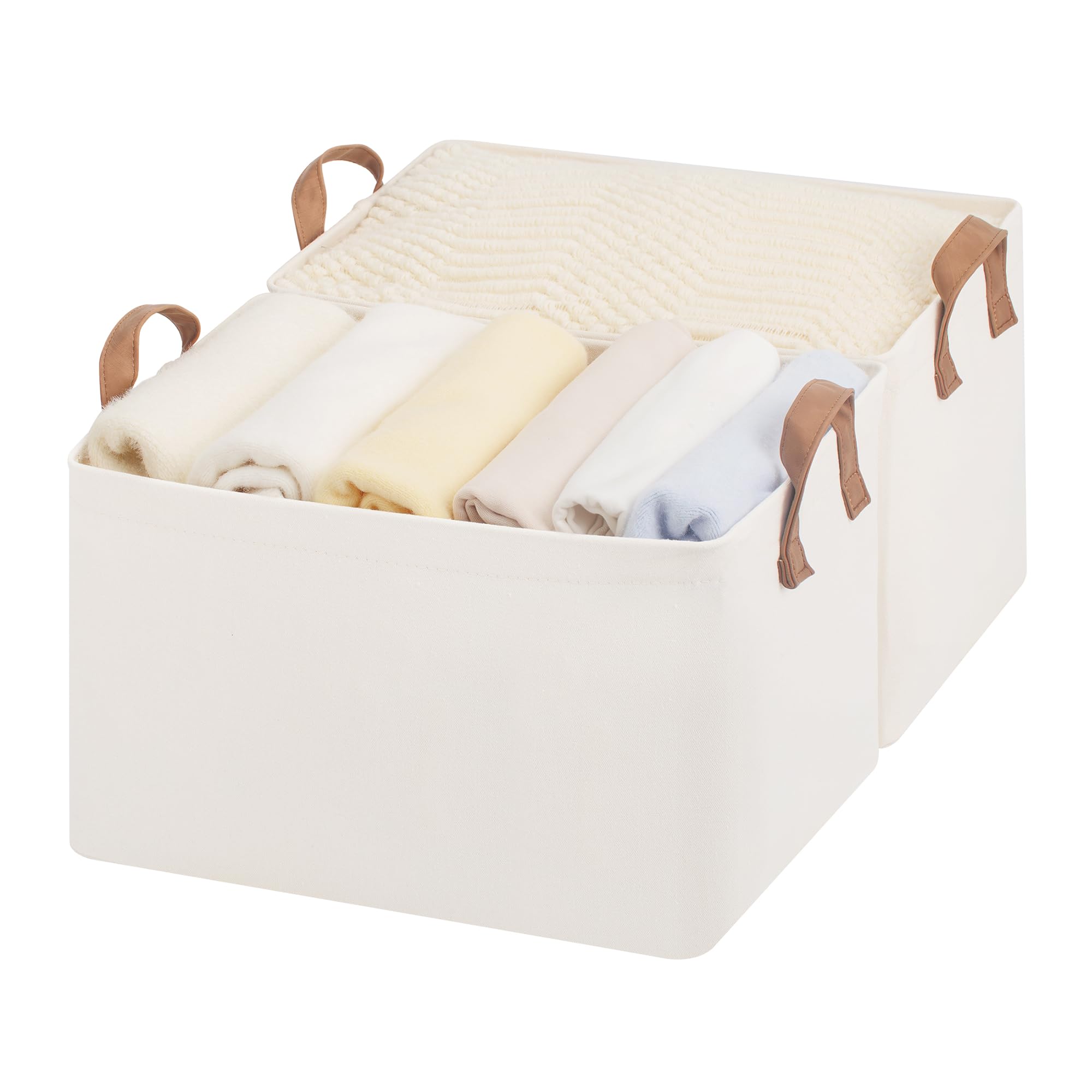 StorageWorks Storage Bins  Extra Large Closet Storage Bins for Organizing  Fabric Storage Baskets with Handles  Rectangle Storage Baskets for Closet  Natural Color  2-Pack