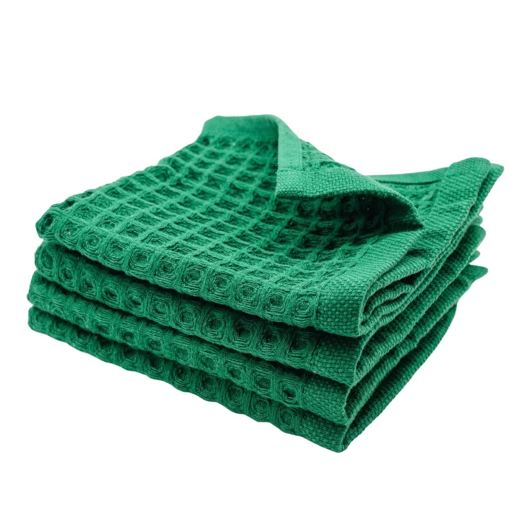 Sea Me At Home Waffle Washcloth Set, 100% Cotton (4 Pcs Washcloth 13X13 Inches, Forest Green)
