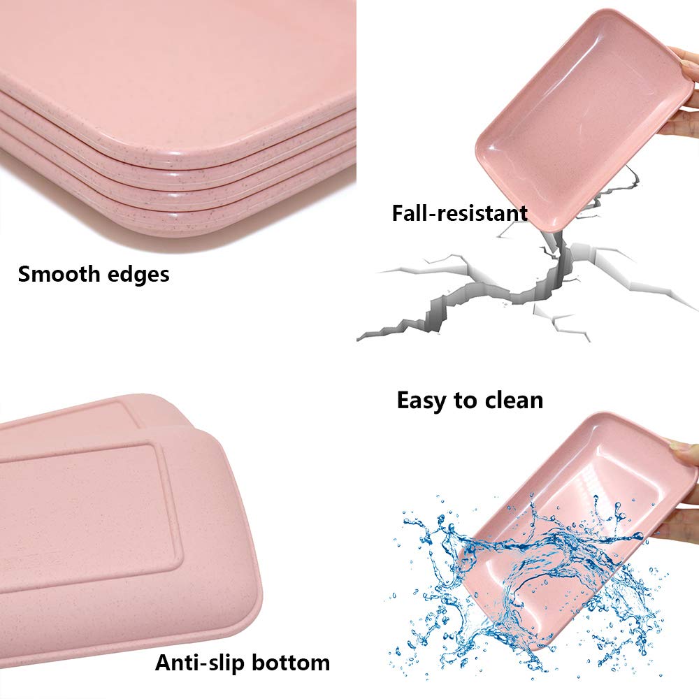 Roucerlin 4 Pack Unbreakable Wheat Straw Plates, Dishwasher Safe Durable Lightweight Cake Plate, Small Reusable Snack Plate For