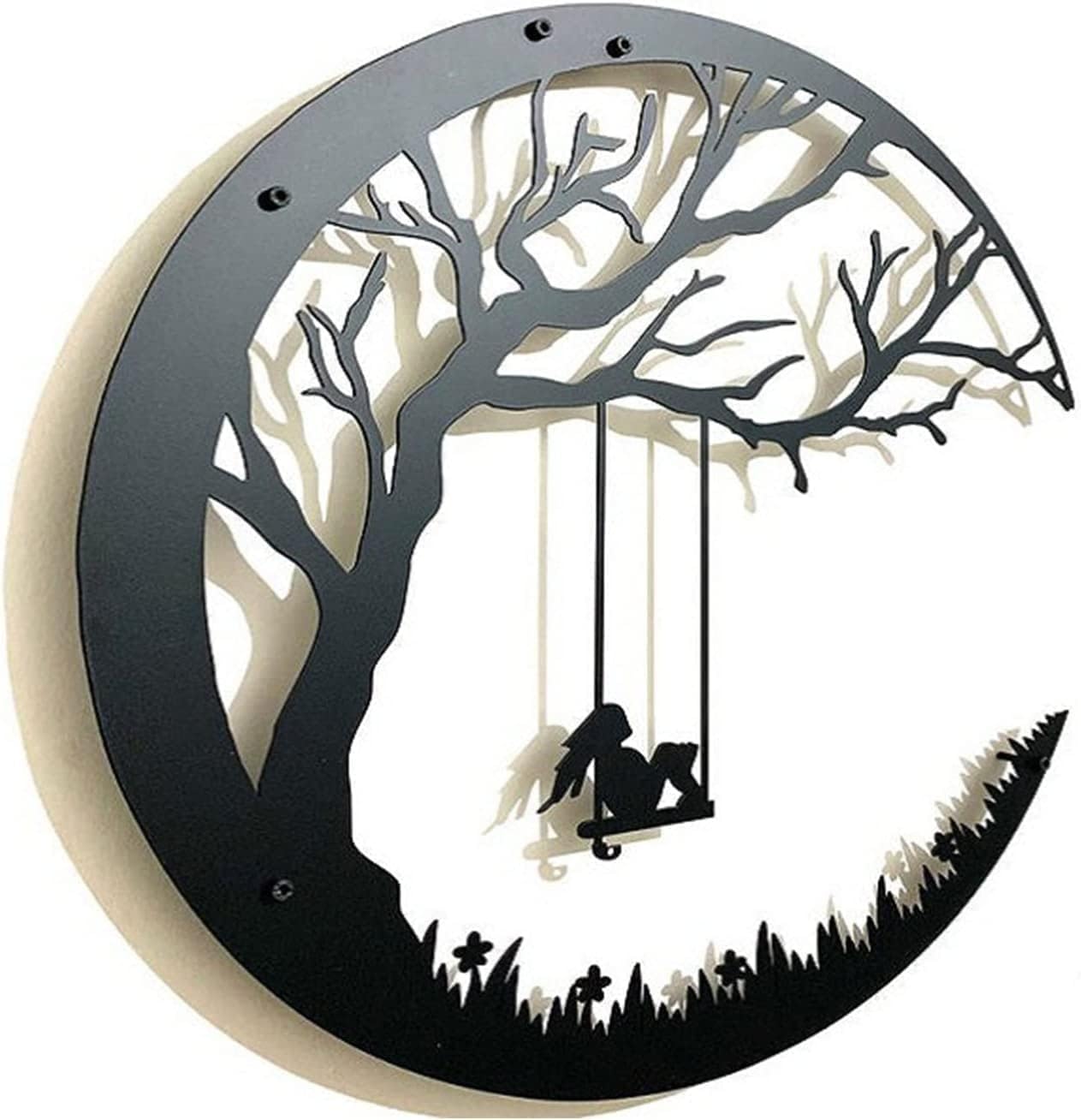 HIRVALL Metal Tree of Life Wall Art Sculpture, Young Woman Tree of Life Wall Art Decoration, Black Moon Wall Silhouette Decor fo