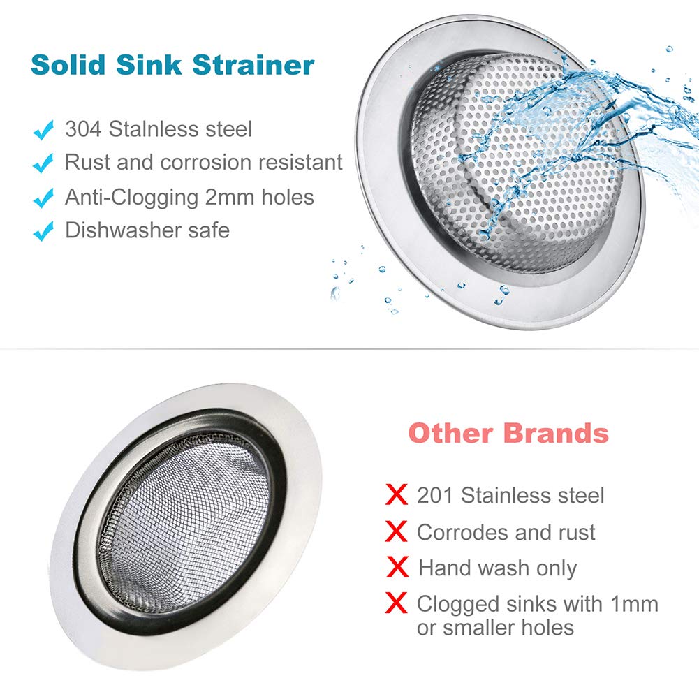 Carry360 Stainless Steel Kitchen Sink Drain Strainer 6 Pack, Anti-Clogging Stopper, Silver