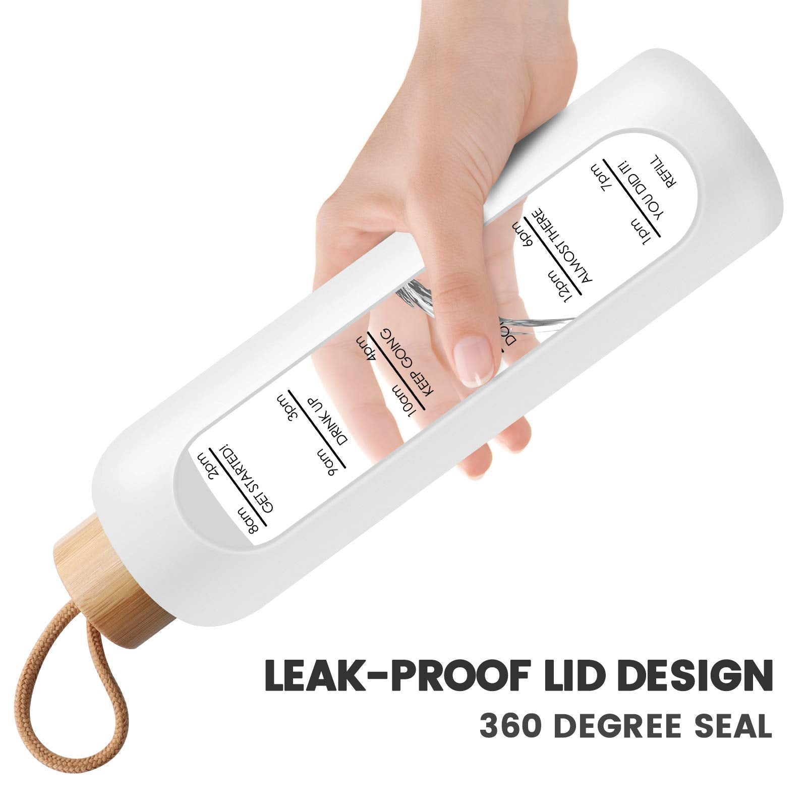 Probttl 32 Oz Borosilicate Glass Water Bottle With Time Marker Reminder Quotes, 1 Liter Leak Proof Reusable Bpa Free Motivationa