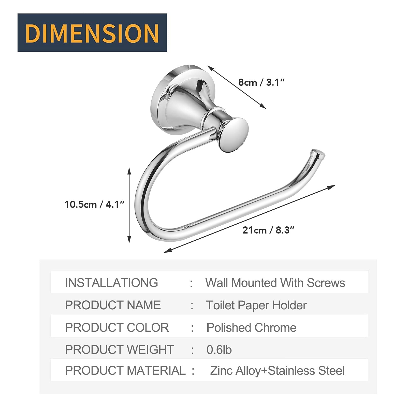 BESy Polished Chrome Toilet Tissue Paper Holder Polished Chrome Bathroom Accessories Toilet roll Paper Hanger  Wall Mounted  Rustproof