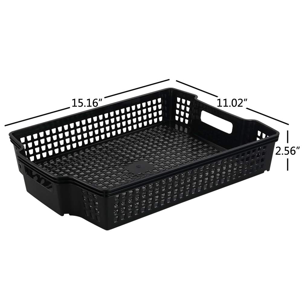 Anbers Black Plastic Storage Baskets, Stackable Office Organizer Trays, 6 Packs