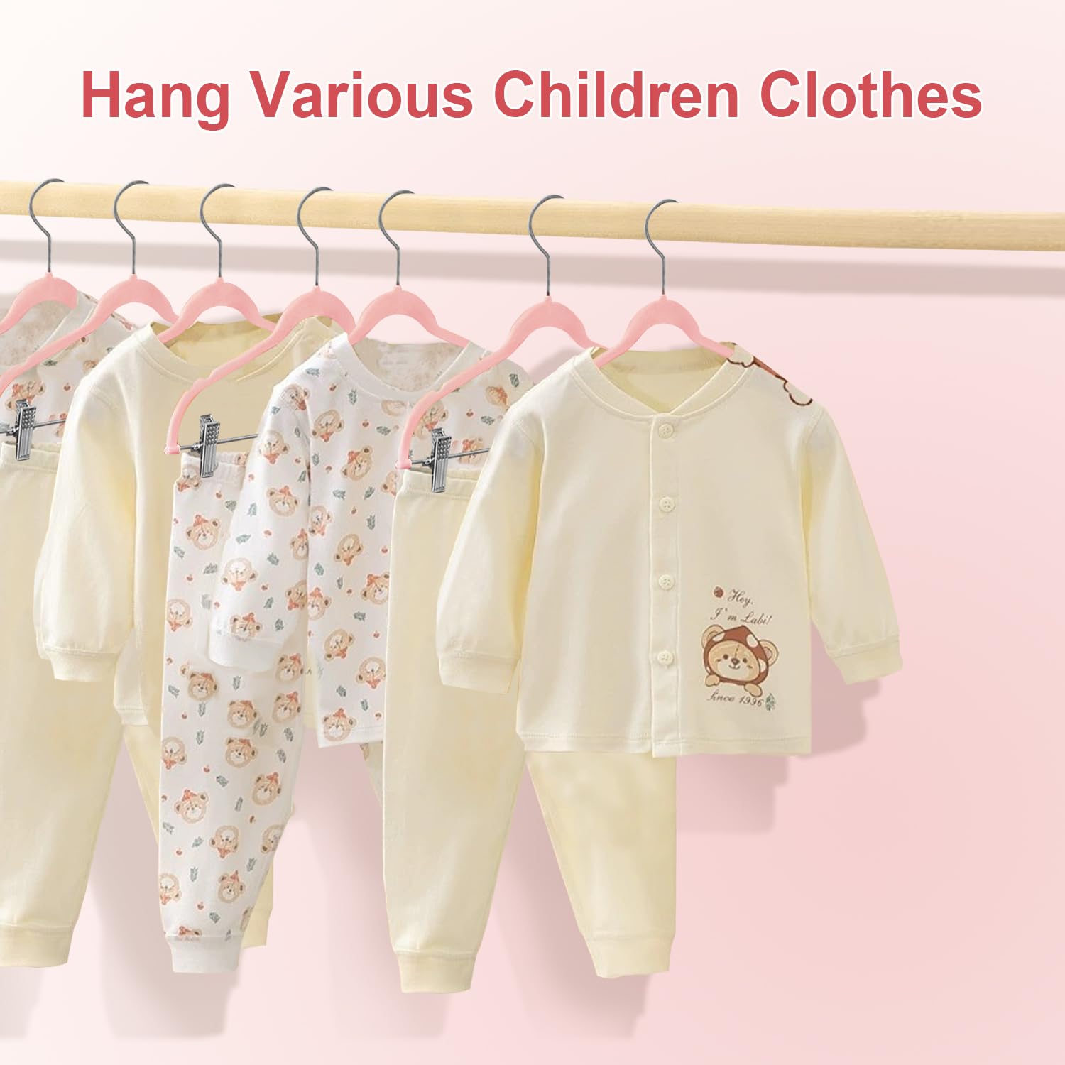 Wellong Baby Clothes Hangers With Clips, 14 Packs Kids Velvet Clothes Hangers, Heavy-Duty Childrens Hangers, Storage Organizer C