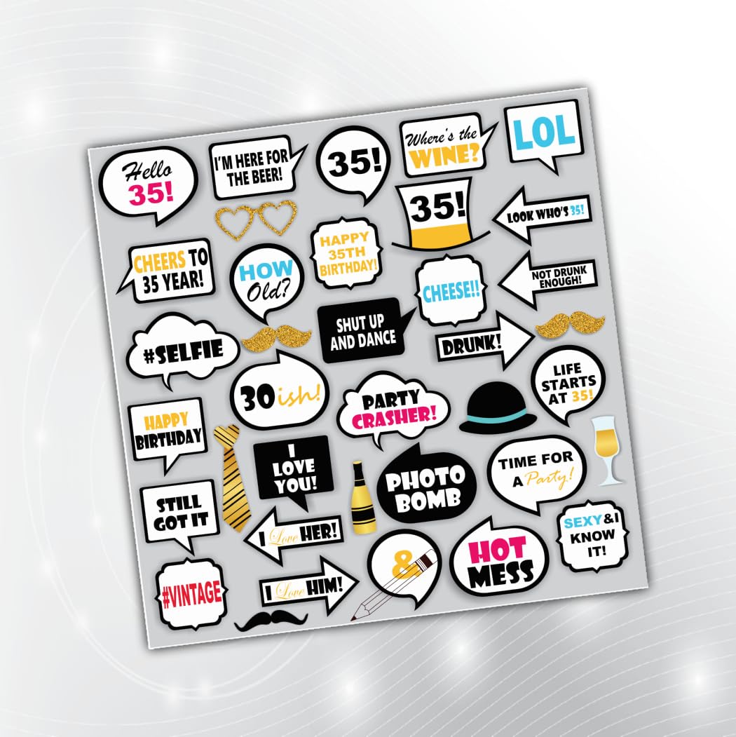 PartyStuff Birthday Theme Props  35th Birthday Props (30 Cards)