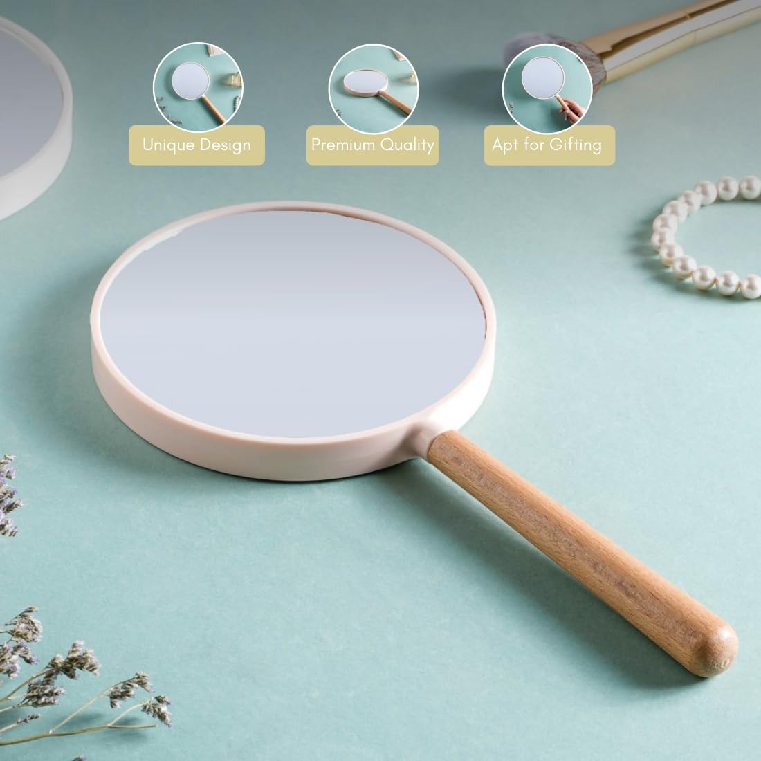 Nestasia Modern Two Sided Handheld Mirror | Lightweight, Portable And Crystal Clear Reflections For On-The-Go Makeup Touch-Ups |