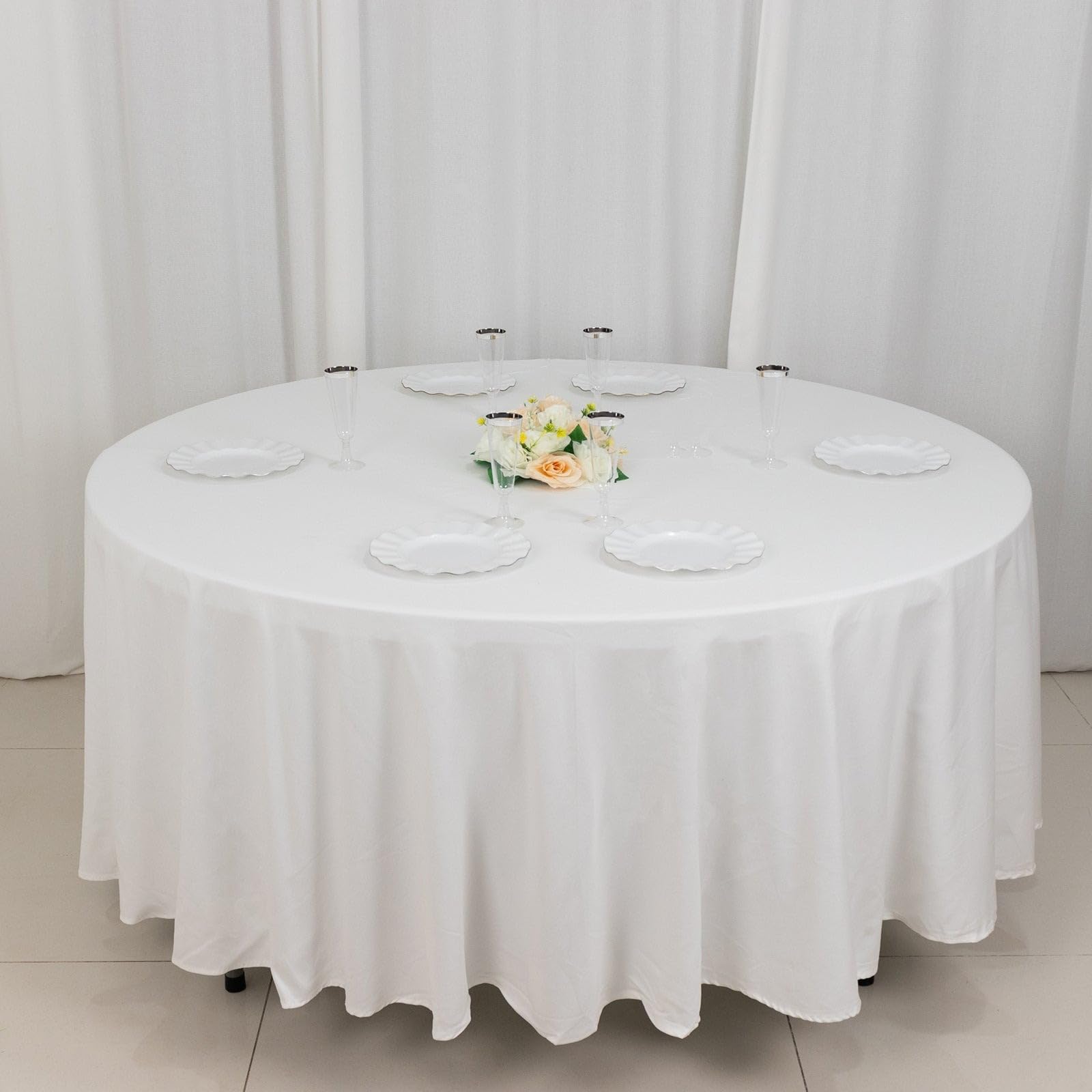 Balsacircle 108-Inch White Premium Round Cotton Tablecloth Table Linens Wedding Party Events Decorations Kitchen Dining