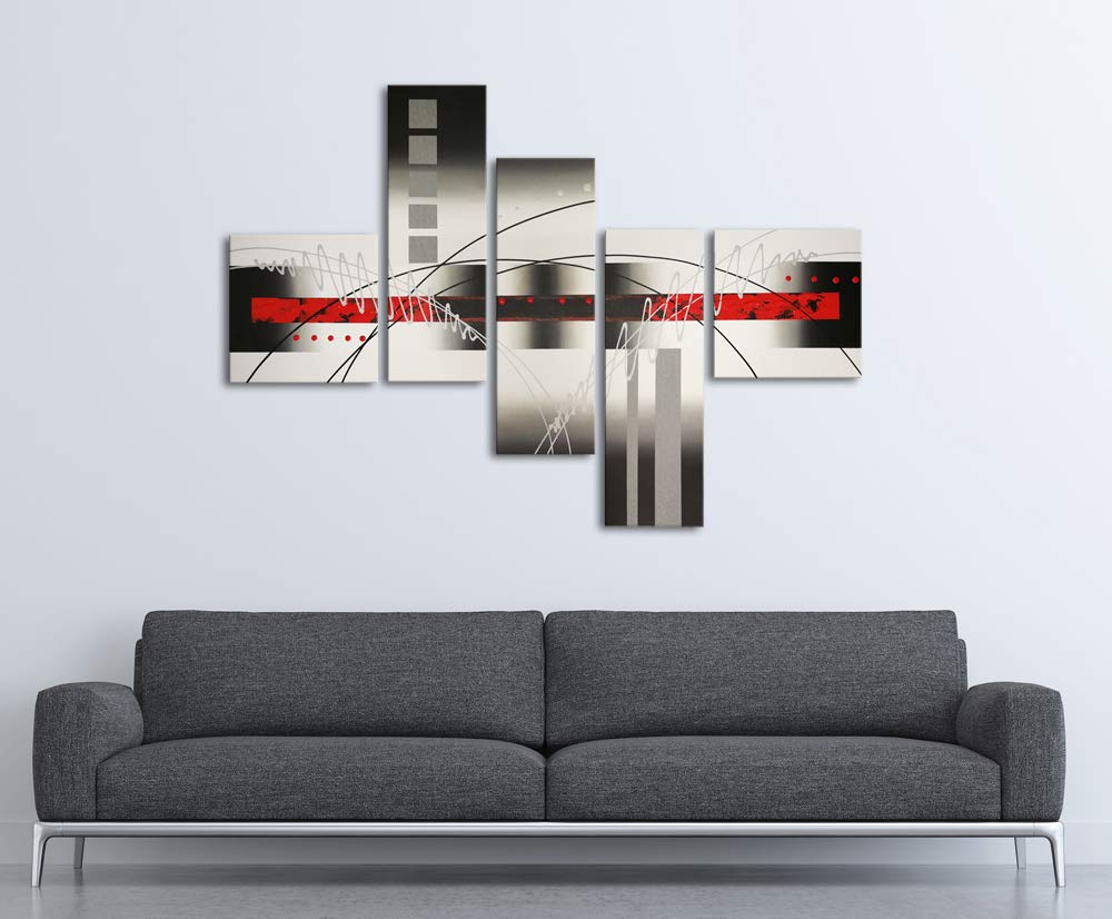 Wieco Art White Lines 100% Hand-Painted Stretched Canvas Wall Art For Living Room Decoration Home Decor Abstract Oil Paintings O