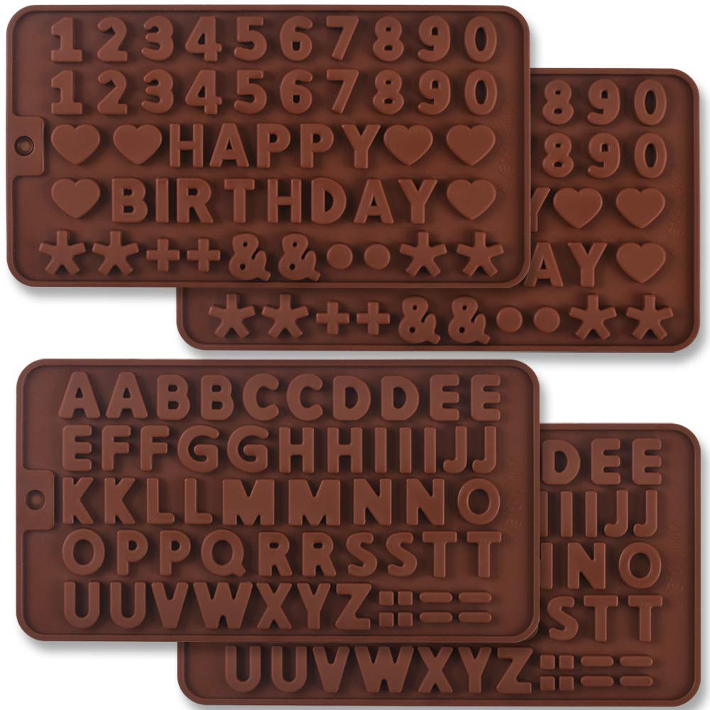 Newk Letter And Number Chocolate Silicone Molds,   4 Packs Silicone Molds For Birthday Cake Decorations Symbols