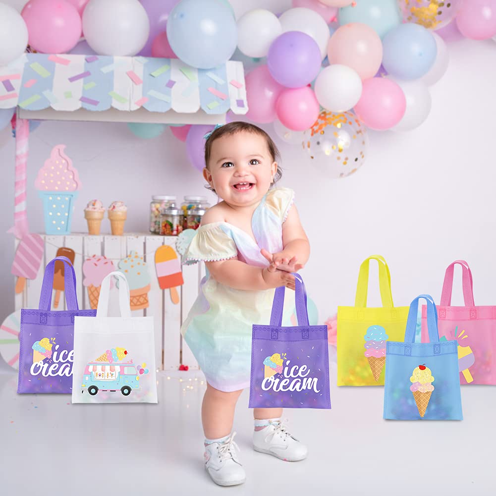 20Pcs Ice Cream Party Favor Bags, Ice Cream Reusable Non-Woven Gift Bag, Ice Cream Goodie Candy Tote Bag For Kid'S Ice Cream The