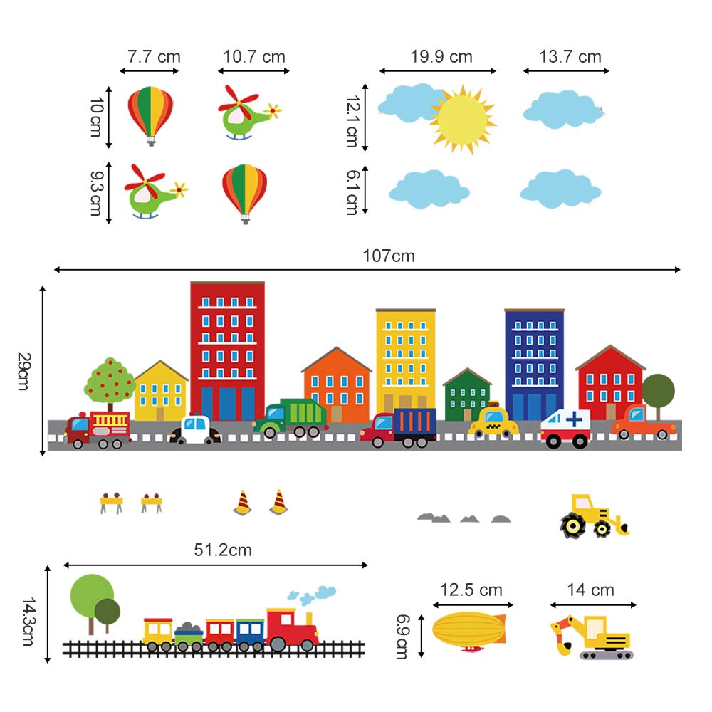 decalmile Construction Cars City Wall Decals Transportation Roads Kids Wall Stickers Baby Nursery Childrens Bedroom Playroom Wall Decor