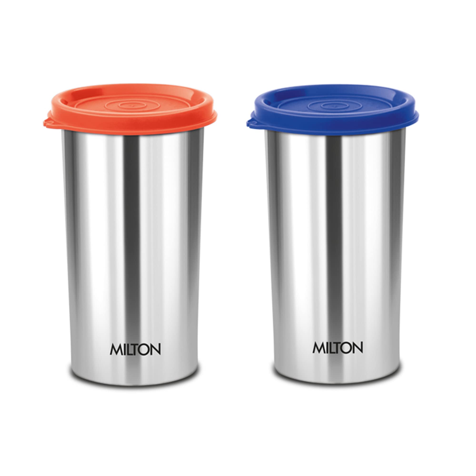 Milton Stainless Steel Tumbler With Lid Set Of 2, 415 Ml Each, Assorted (Lid Color May Vary) | Office | Gym | Yoga | Home | Kitc