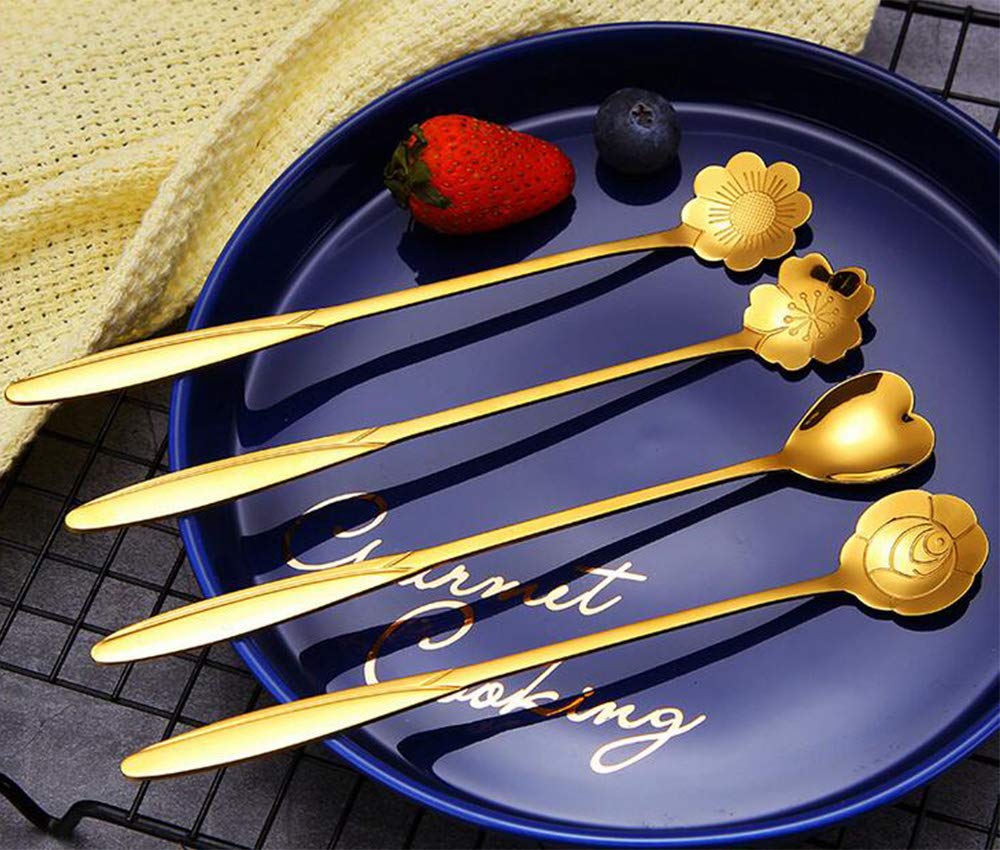 Flower Spoon Set Stainless Steel Teaspoons Reusable Coffee Stirrers Colorful Tea Scoops Coffee Spoon Tea Spoon Mixing Spoon Suga