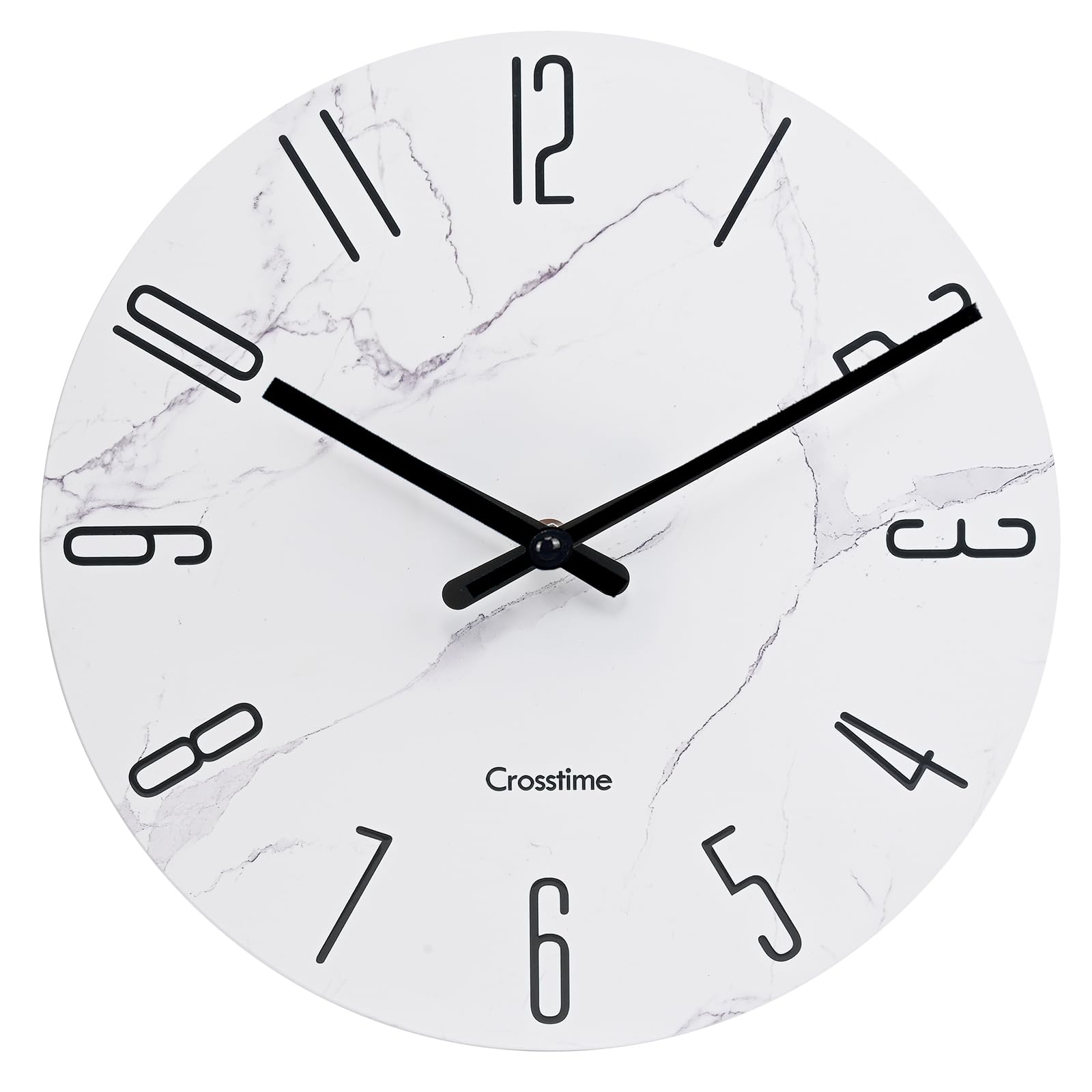 Crosstime Large Wall Clock For Living Room - Modern Wall Clocks Battery Operated Silent,Marble White,16 Inch (Glass)