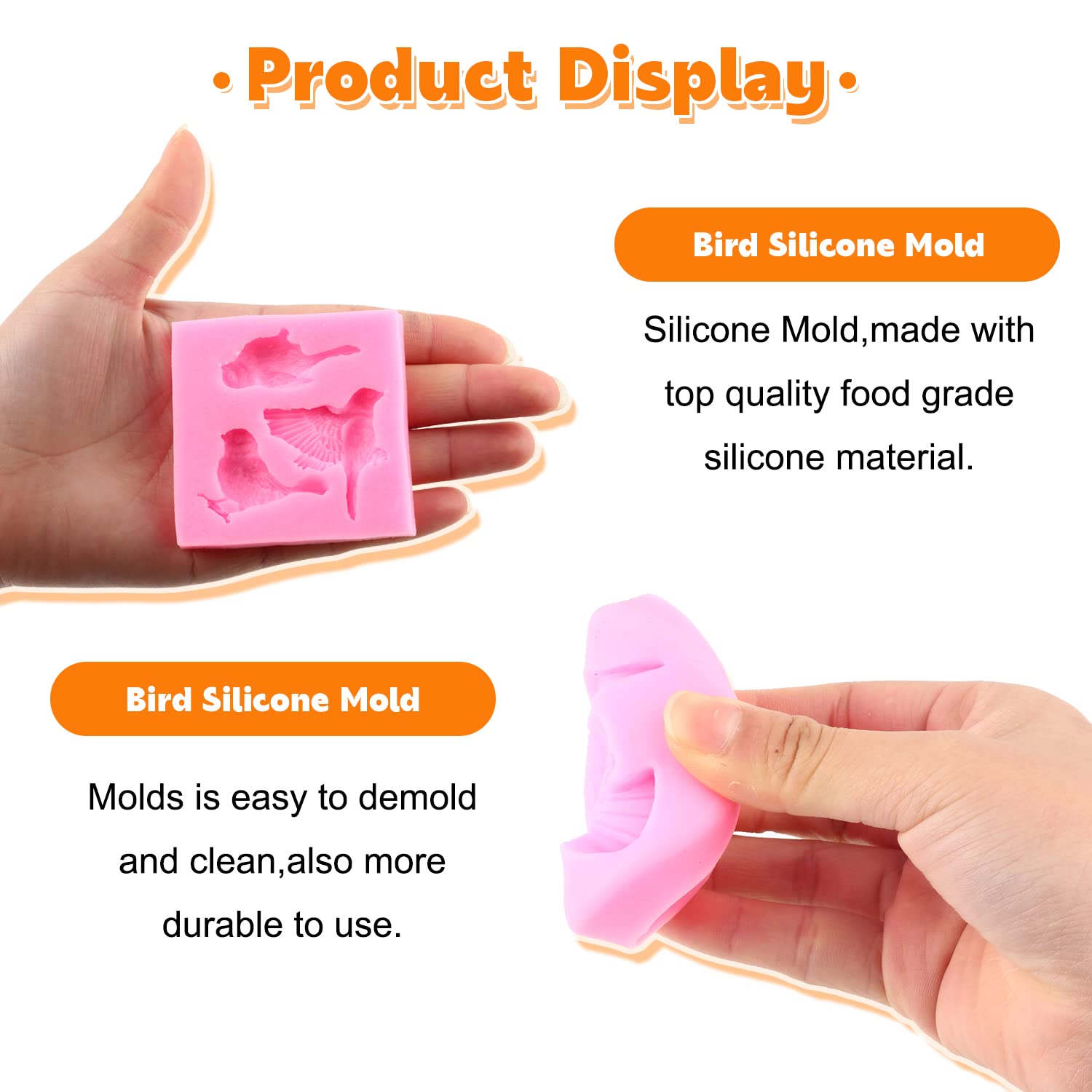 Rfghac 3D Bird Cake Fondant Molds Window Door Silicone Mold For Chocolate Cake Decoration Cupcake Topper Candy Gum Paste Set Of