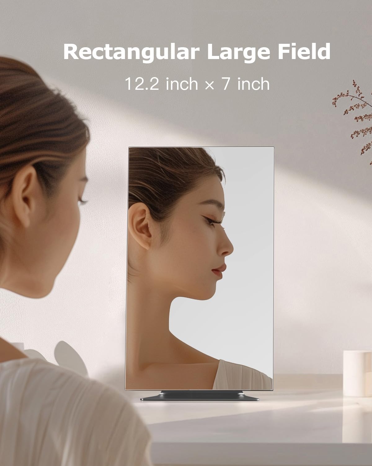 Nezzoe Rectangular Makeup Mirror, 12 Inch Metal Desk Mirror, Table Mirror With Stand, Vanity Mirror For Counter, Bedroom, Bathro
