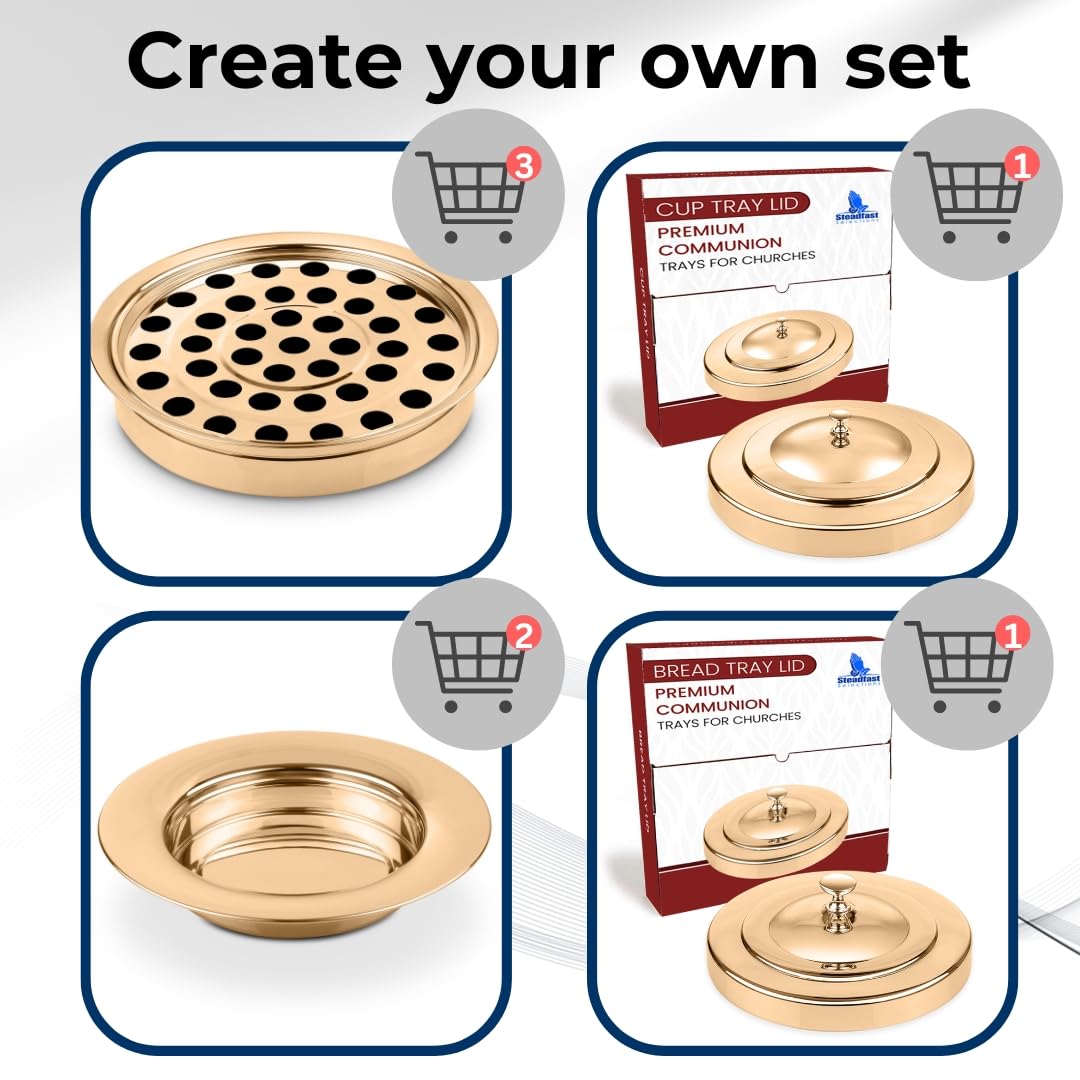 Steadfast Selections - (Cup Tray) Premium Gold Communion Trays For Churches | Communion Set | Communion Plates For Church | Comm