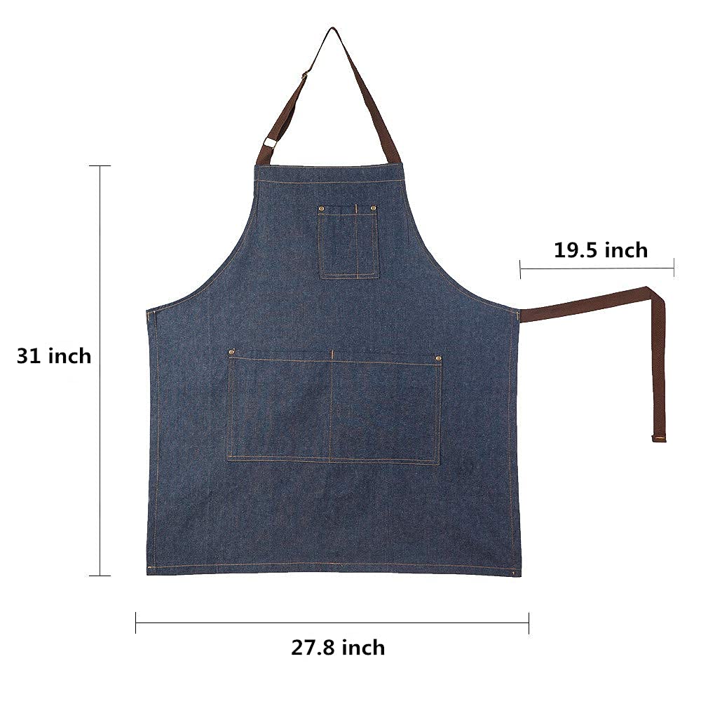 Yiswear Unisex Adjustable Multi-Pocket Denim Apron,For Chef, Kitchen, Bbq And Studio
