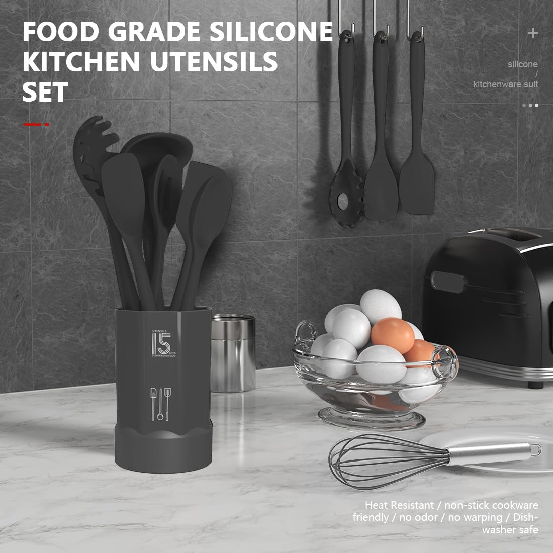 Silicone Cooking Utensils Set - 446F Heat Resistant Kitchen Utensils,Spatula Sets,Turner Tongs,Spoon,Kitchen Utensil Gadgets Too