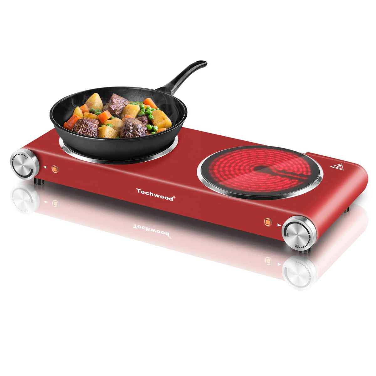 Hot Plate, Techwood 1800W Dual Electric Stoves, Countertop Stove Double Burner For Cooking, Infrared Ceramic Hot Plates Double C