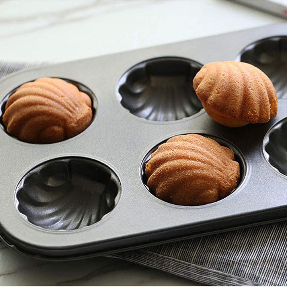 ZEENEEK Mold Cake Pan - 12-Cavity Non-Stick Madeleine Bakeware, 26.5x18.5x2.2 cm, Black - Oven Safe, 2 Pack