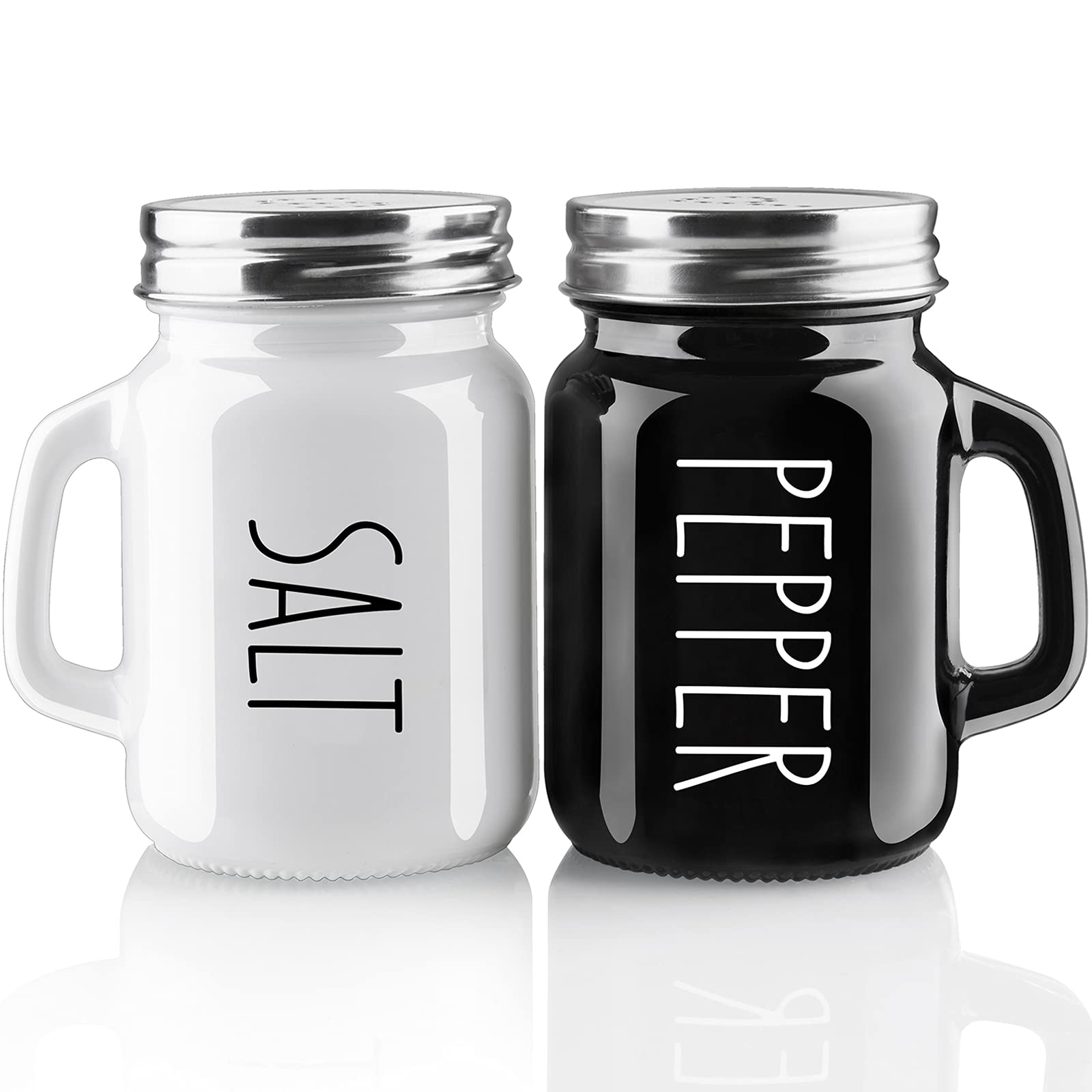 Salt And Pepper Shakers Set, Zosujo 4 Oz Cute Salt Pepper Shaker, Kitchen Decor For Home Restaurants Wedding, Glass Black White