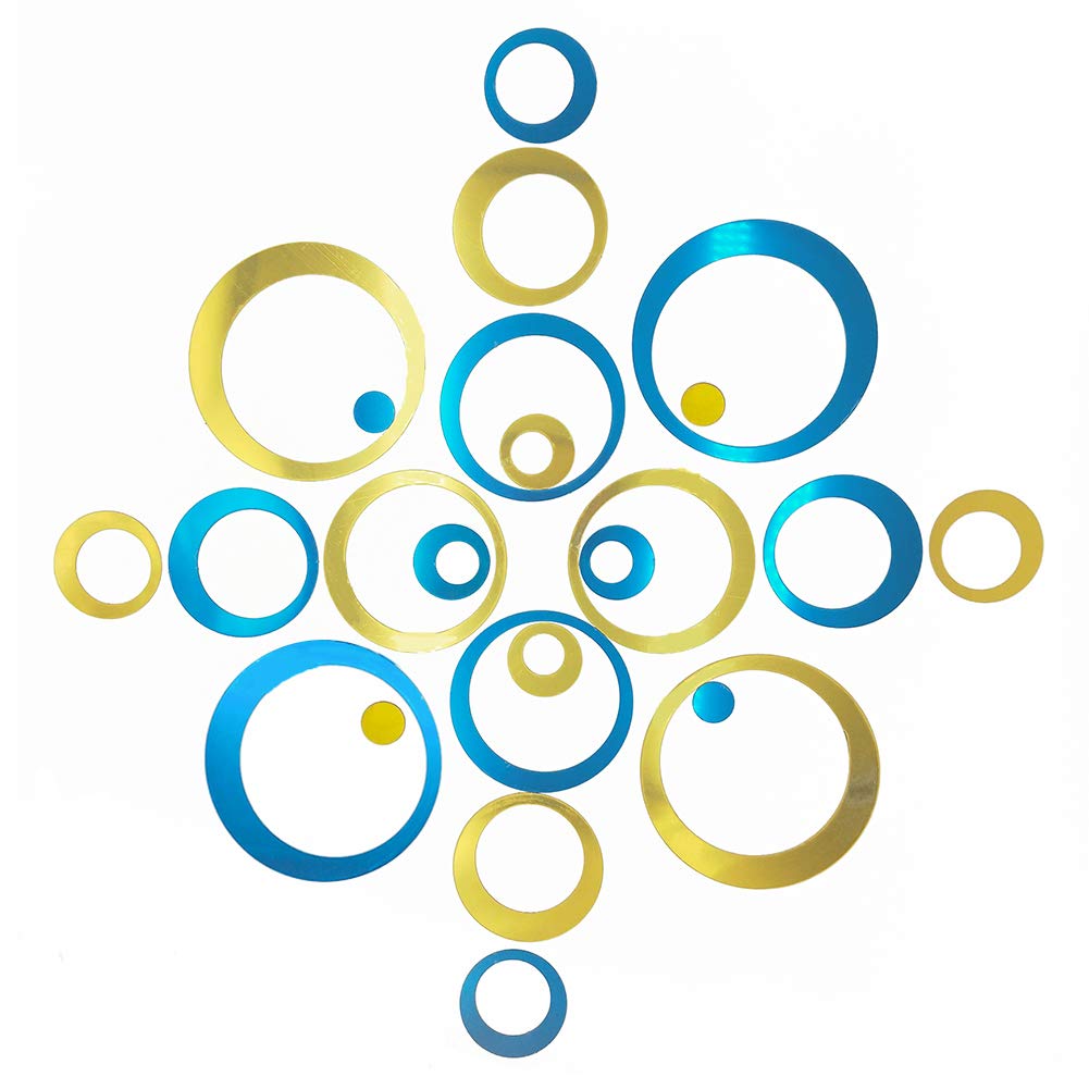 Aqrichfox 24Pcs Wall Decal Acrylic Modern Mirror Art Mural Wall Stickers For Living Room Bedroom Home Decor Blue+ Gold