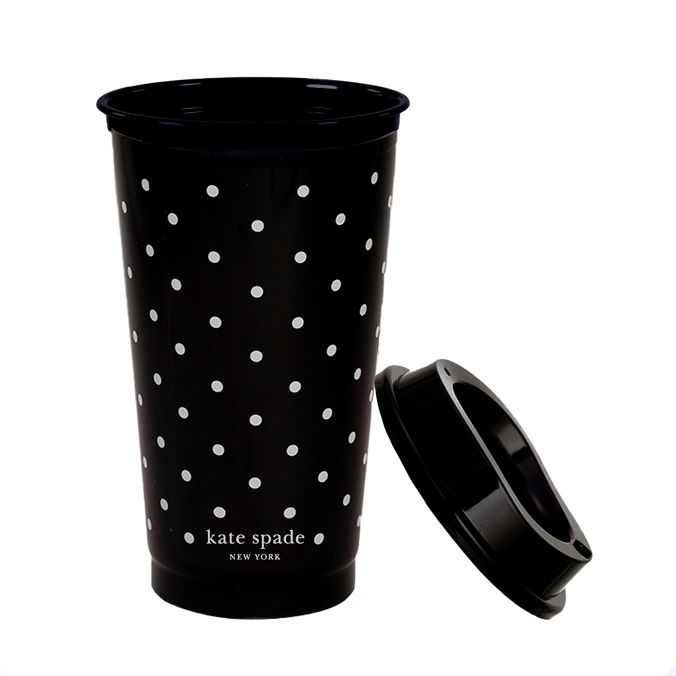 Kate Spade New York Black/White Reusable Coffee Cups With Lids, Travel Tumbler Set Of 4, 16Oz Bpa-Free Plastic Cups With Lids, C