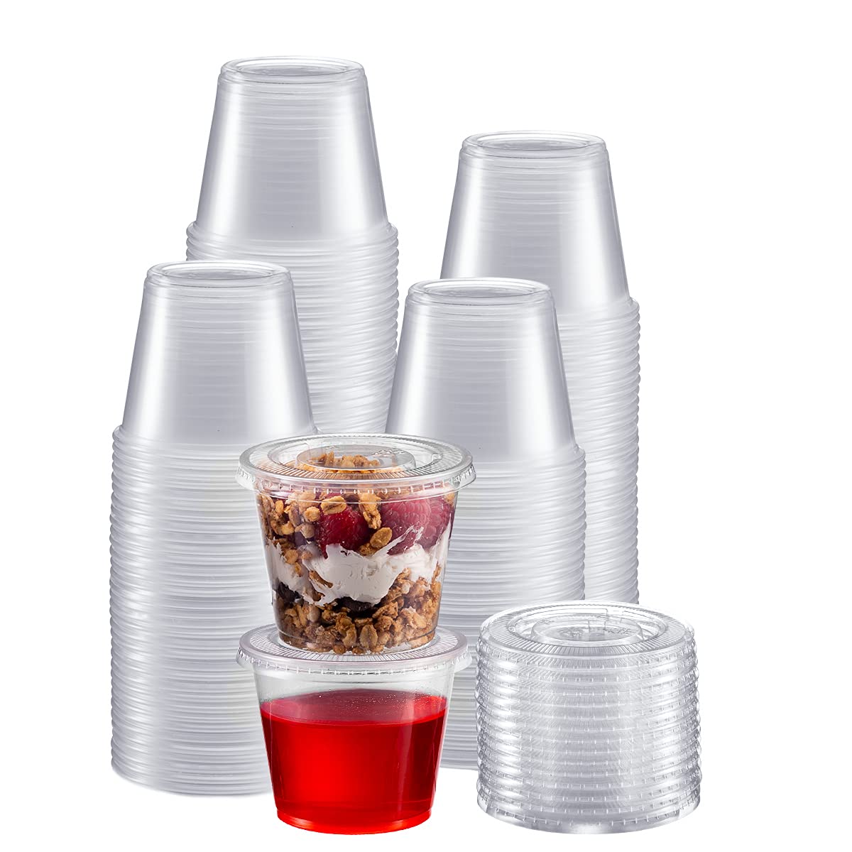 Zeml Portion Cups with Lids (5.5 Ounces, 200 Pack) | Disposable Plastic Cups for Meal Prep, Portion Control, Salad Dressing, & M