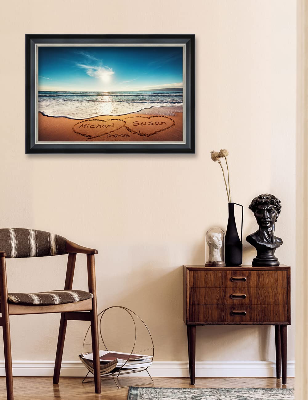 Ipic - Heart In Heart Personalized Wall Art, Customized Gift With Names And Date, Giclee Prints Framed In Solid Wood, Total Size