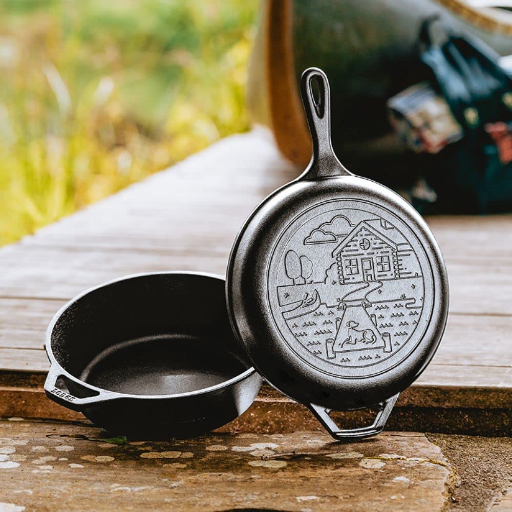 Lodge Cast Iron Cabin Combo Cooker, 3.2 Quart, Black, Model LCCWND