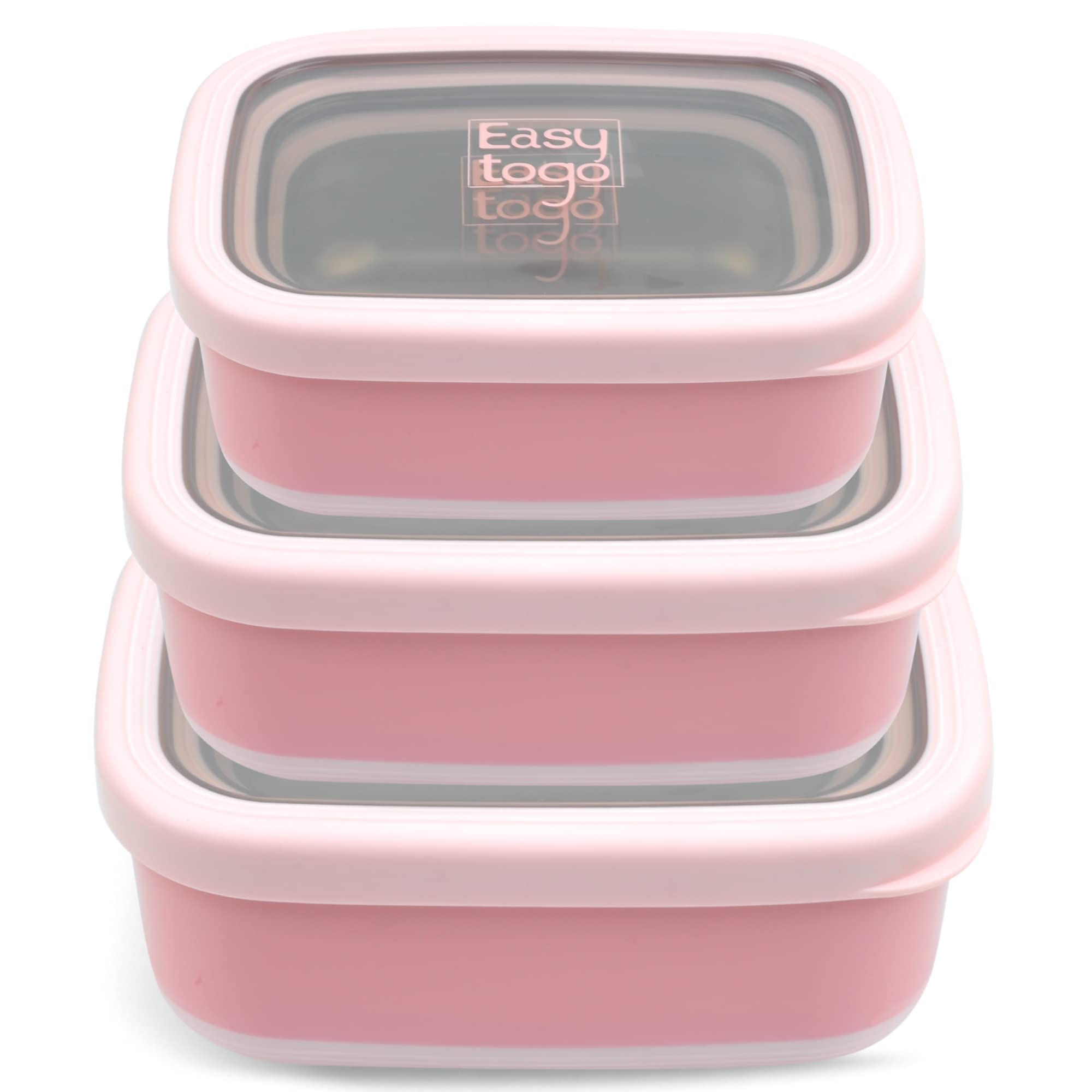 Easy Togo 3 Pack Stainless Steel Food Containers With Silicon Lid & Non-Slip Exterior, Leakproof, Airtight Rectangular Portion C