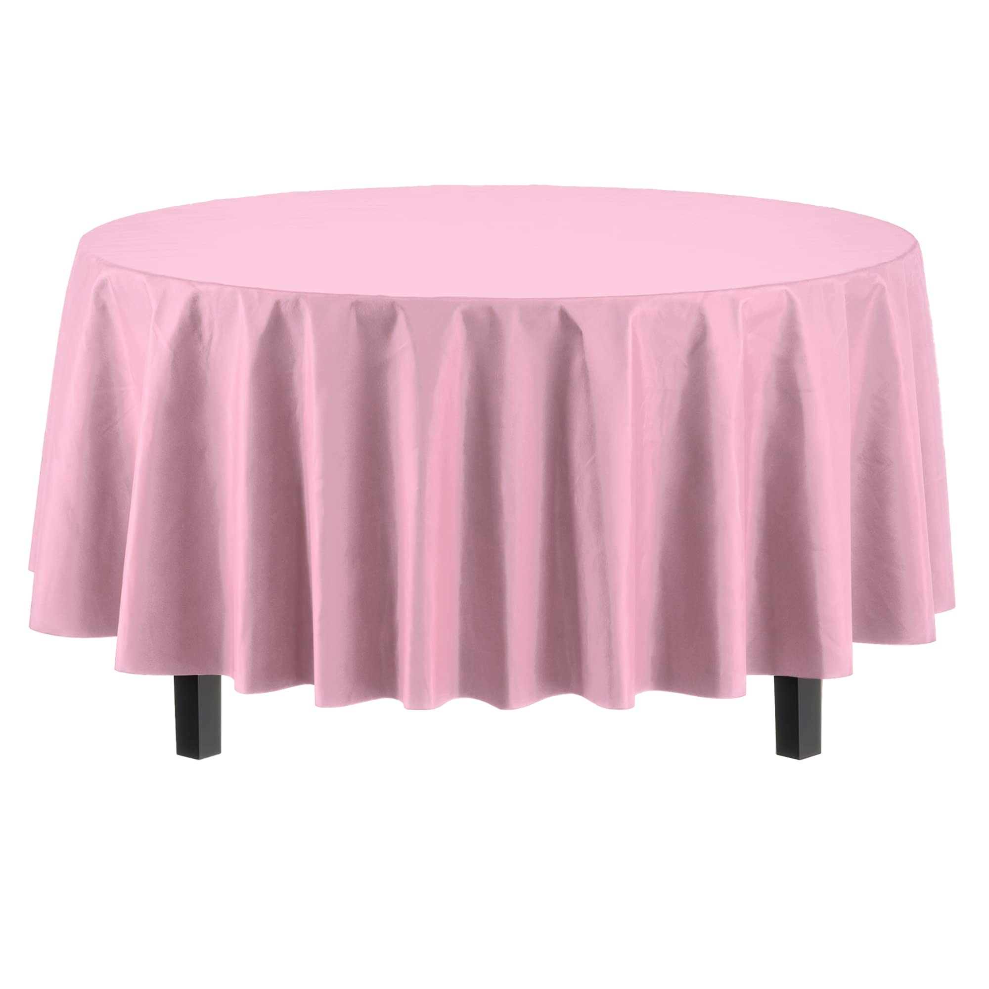 Exquisite 6-Pack Premium Plastic Tablecloth 84In. Round Plastic Table Cover - Pink