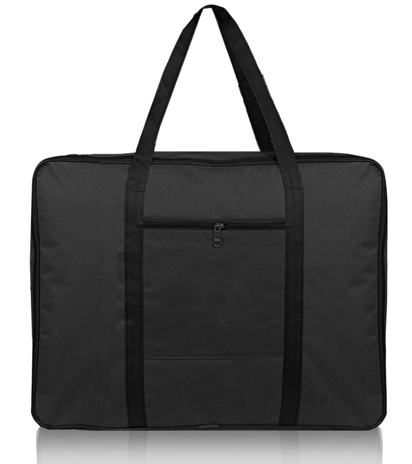 Kuber Industries Small Size Lightweight Foldable Rexine Jumbo Underbed Storage Bag with Zipper and Handle (Black, 45cm X 25cm X