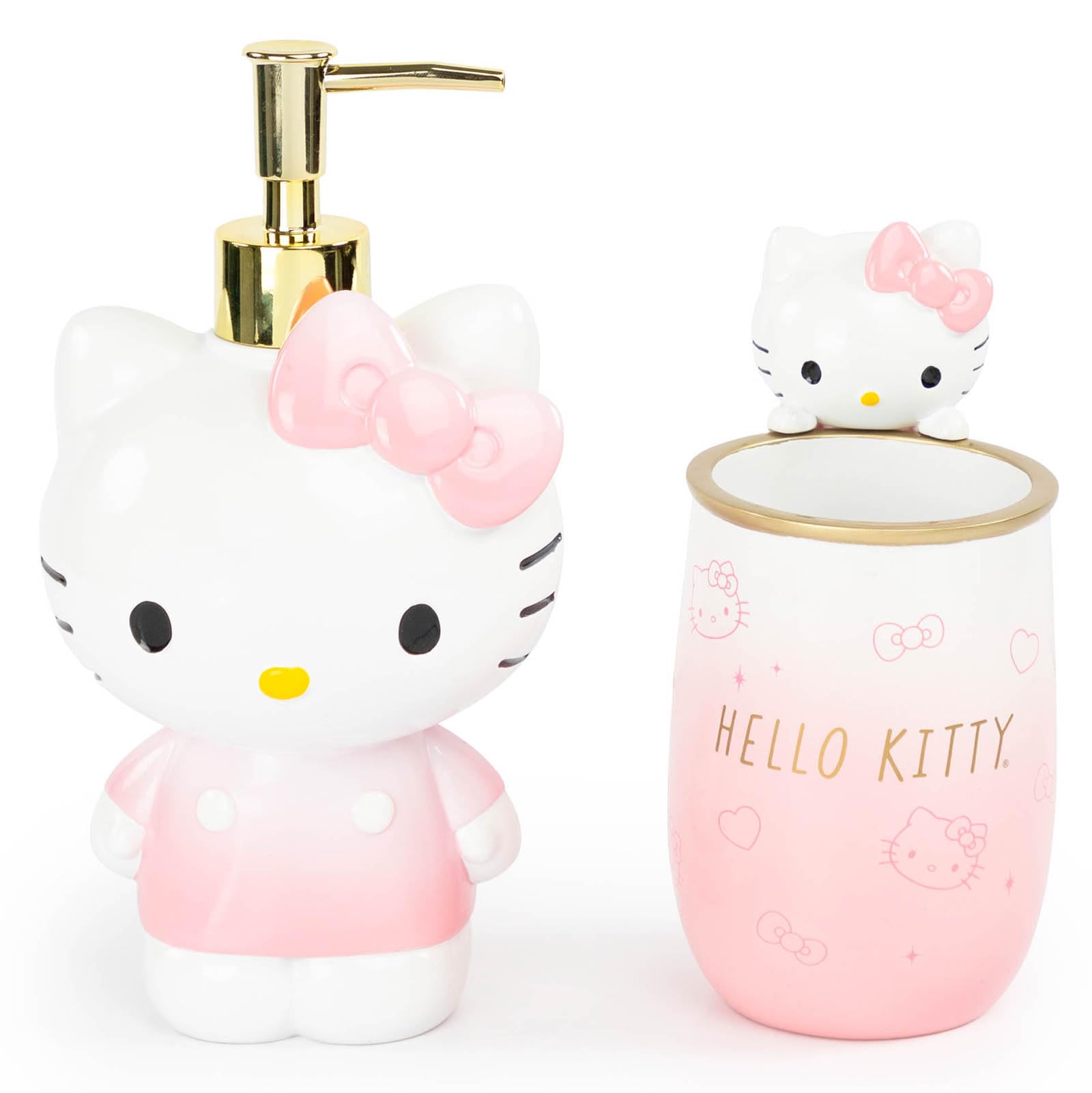 Hello Kitty Tumbler And Soap Dispenser Set - 2 Piece Pink Collection Includes Resin Lotion Pump And Tumbler Cup - Bathroom D  Co