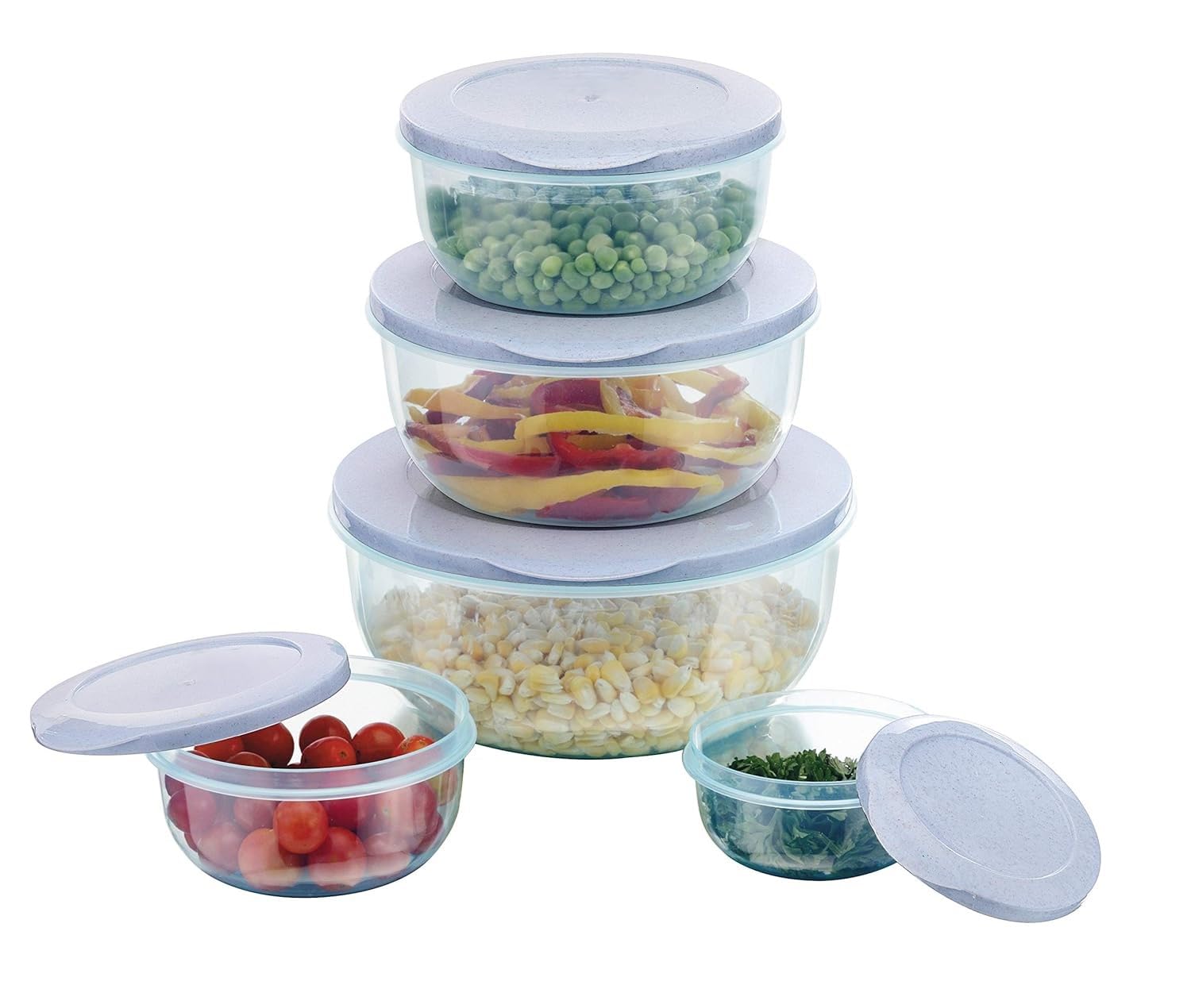Puthak Malta Round Plastic Container 5 Pcs Set | Airtight Kitchen Storage Jars | MultiSize (290 Ml,580 Ml,1000 Ml,1700 Ml,2700 