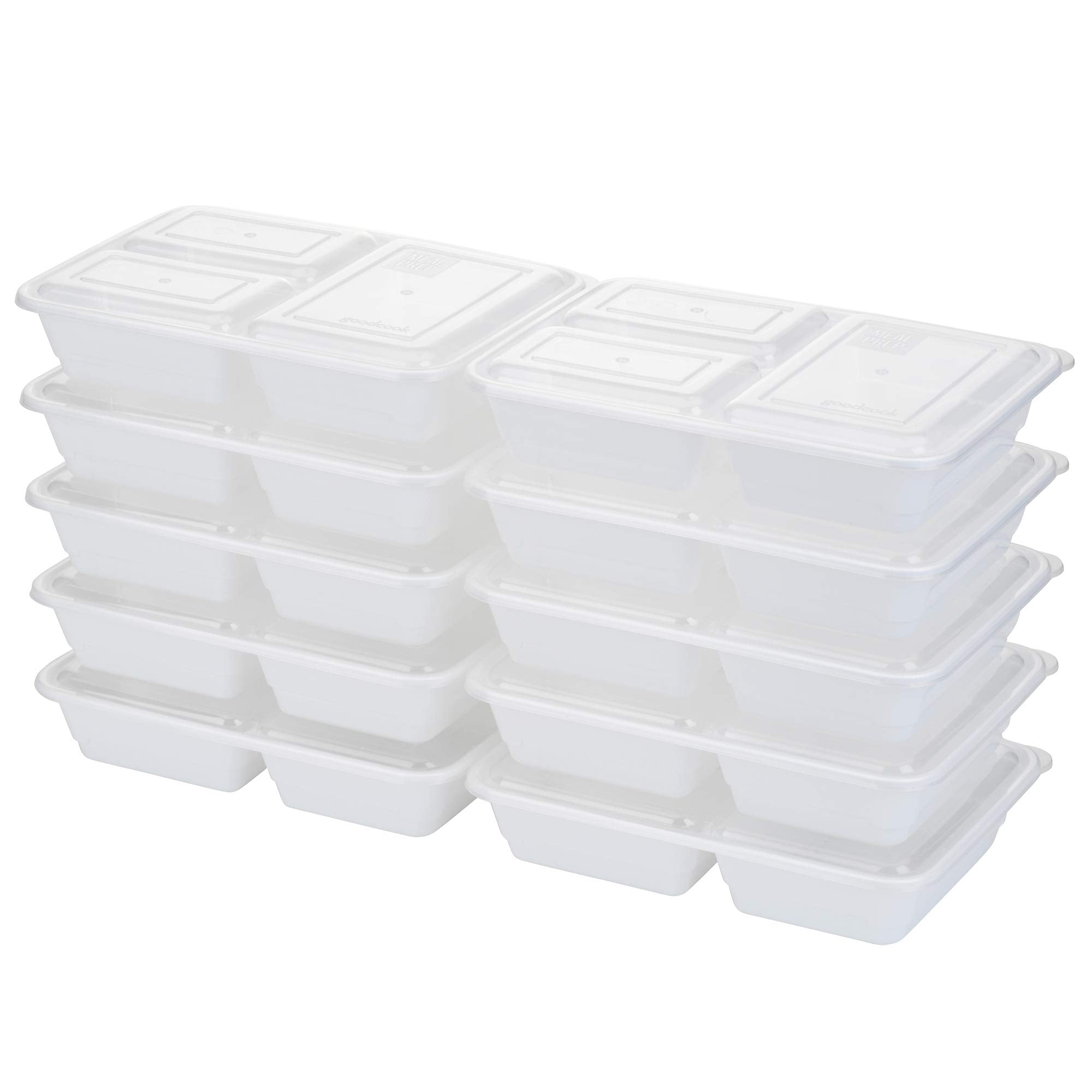 Good Cook Meal Prep, 3 Compartments Bpa Free, Microwavable/Dishwasher/Freezer Safe, White