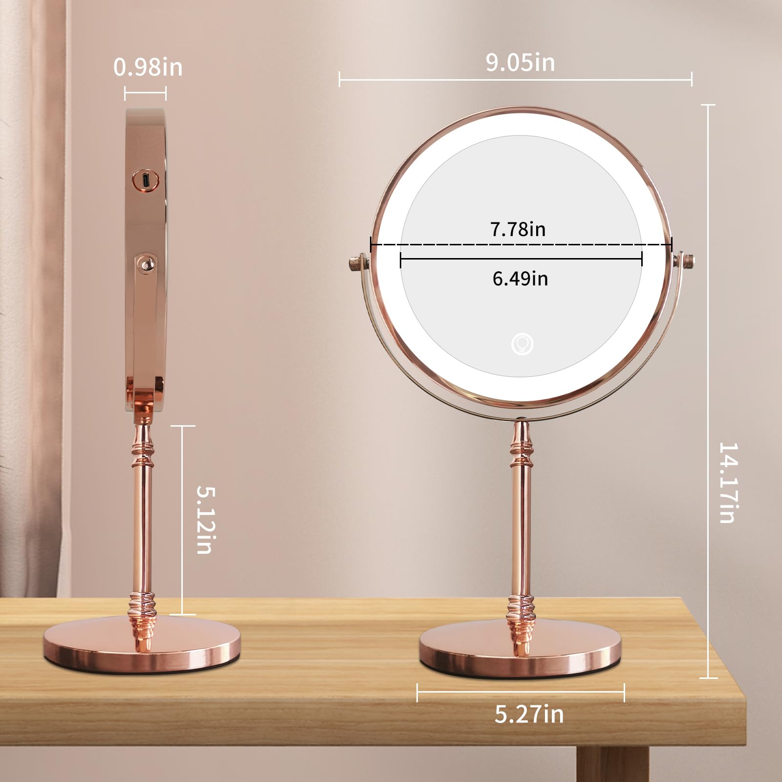 Nicesail 1X/10X Magnifying Mirror With 3 Color Dimmable Lighting, Makeup Mirrors Light Up And Magnified With 360 Rotation For Ta