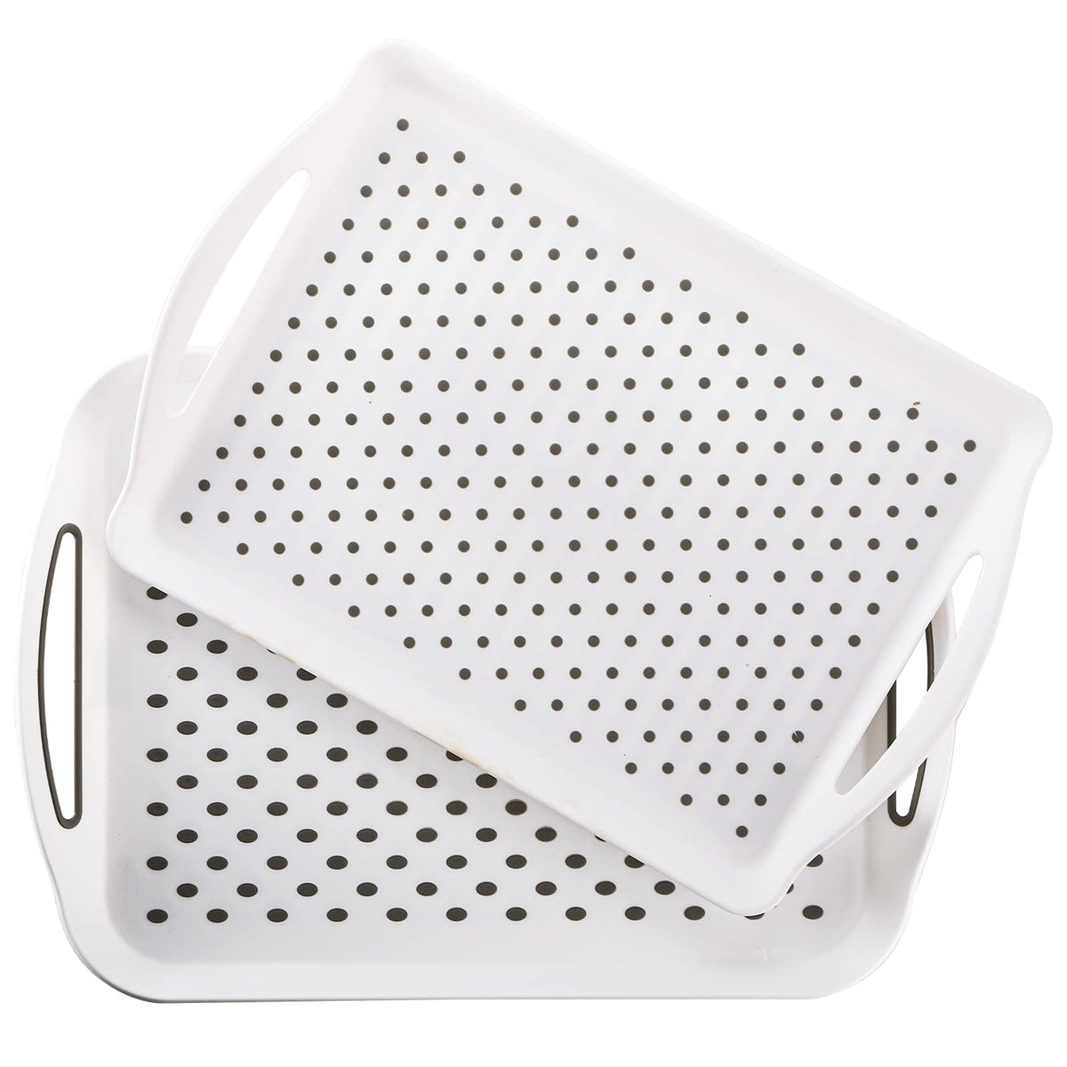 Topzea 2 Pack Non-Slip Food Serving Tray With Handle, Plastic Rectangular Restaurant Serving Tray Cafeteria Fast Food Breakfast