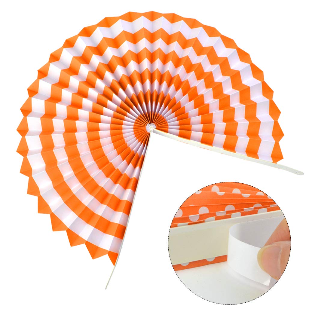 18Pc Party Hanging Orange Paper Fans, Fall Paper Fans Orange Round Folding Fans Wall Decor Paper Garlands Flower Decoration For