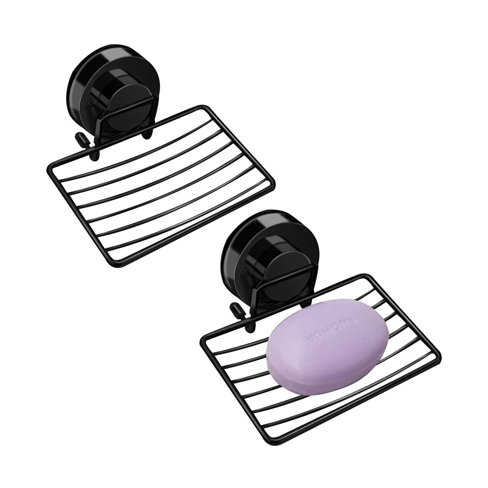 Black Shower Soap Holder, 2 Packs, Suction Cup Bar Soap Dish, Stainless Steel Soap Dish Tray, Draining Soap Holder For Shower Ba