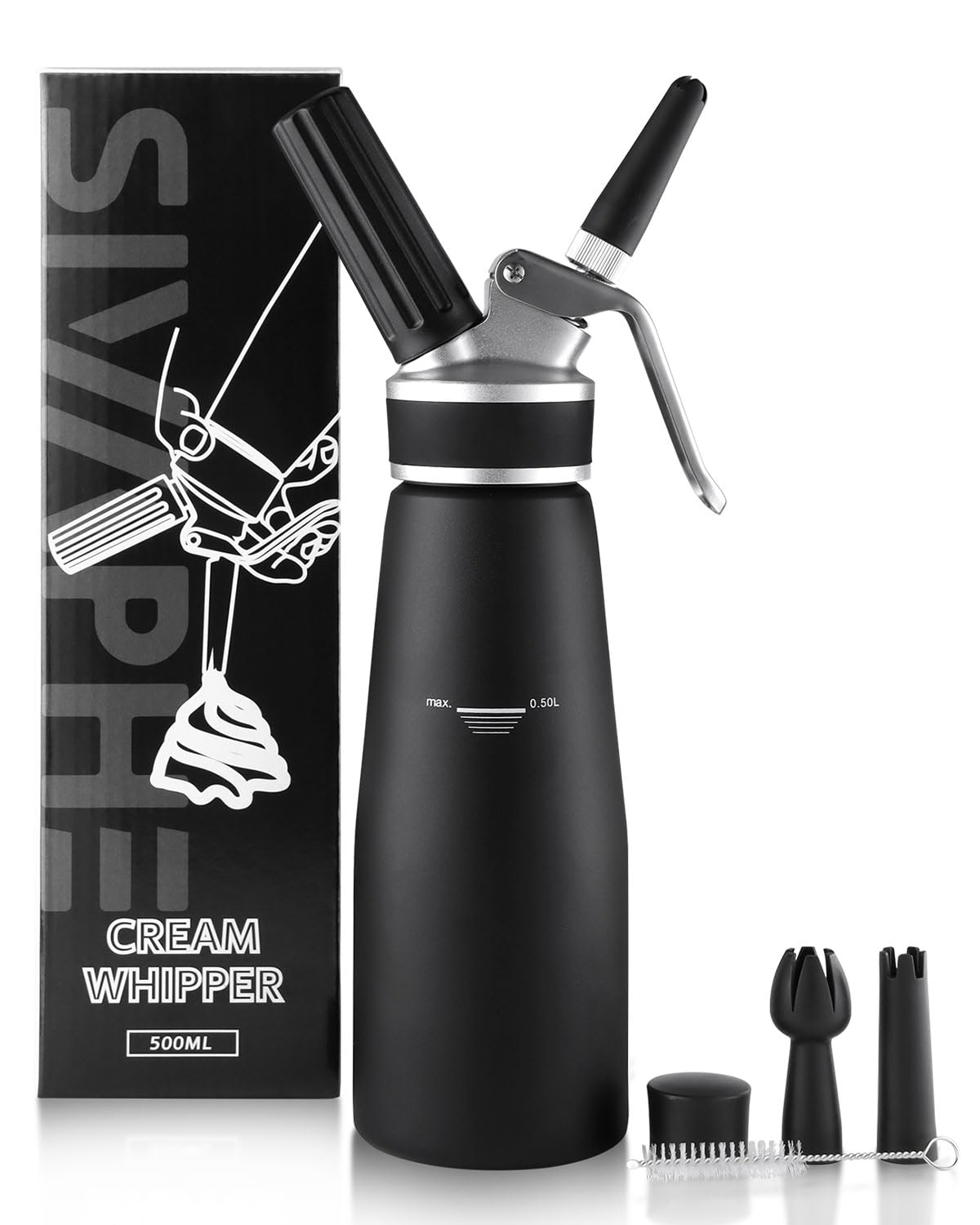 Sivaphe Professional Whipped Cream Dispenser Aluminum Grade Canister, Heavy Duty Cream Whipper Homemade Bliss, Portable Whipped