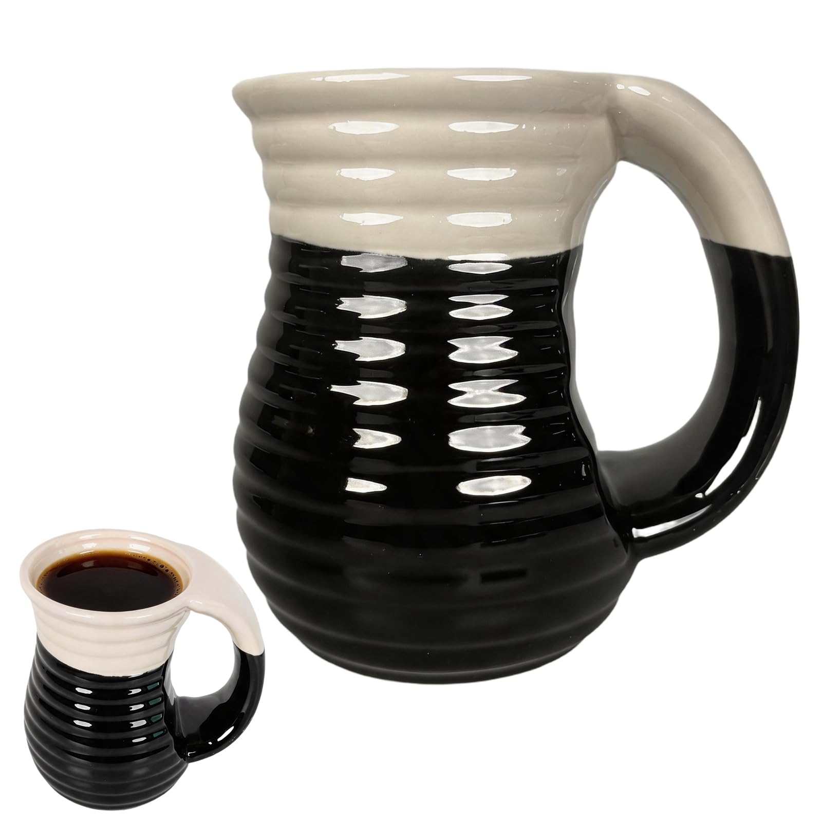 NIUFDMLP 18oz Ceramic Hand Warmer Mug, Handmade Large Coffee Mugs with Comfortable Handle for Office and Home (Style 3)