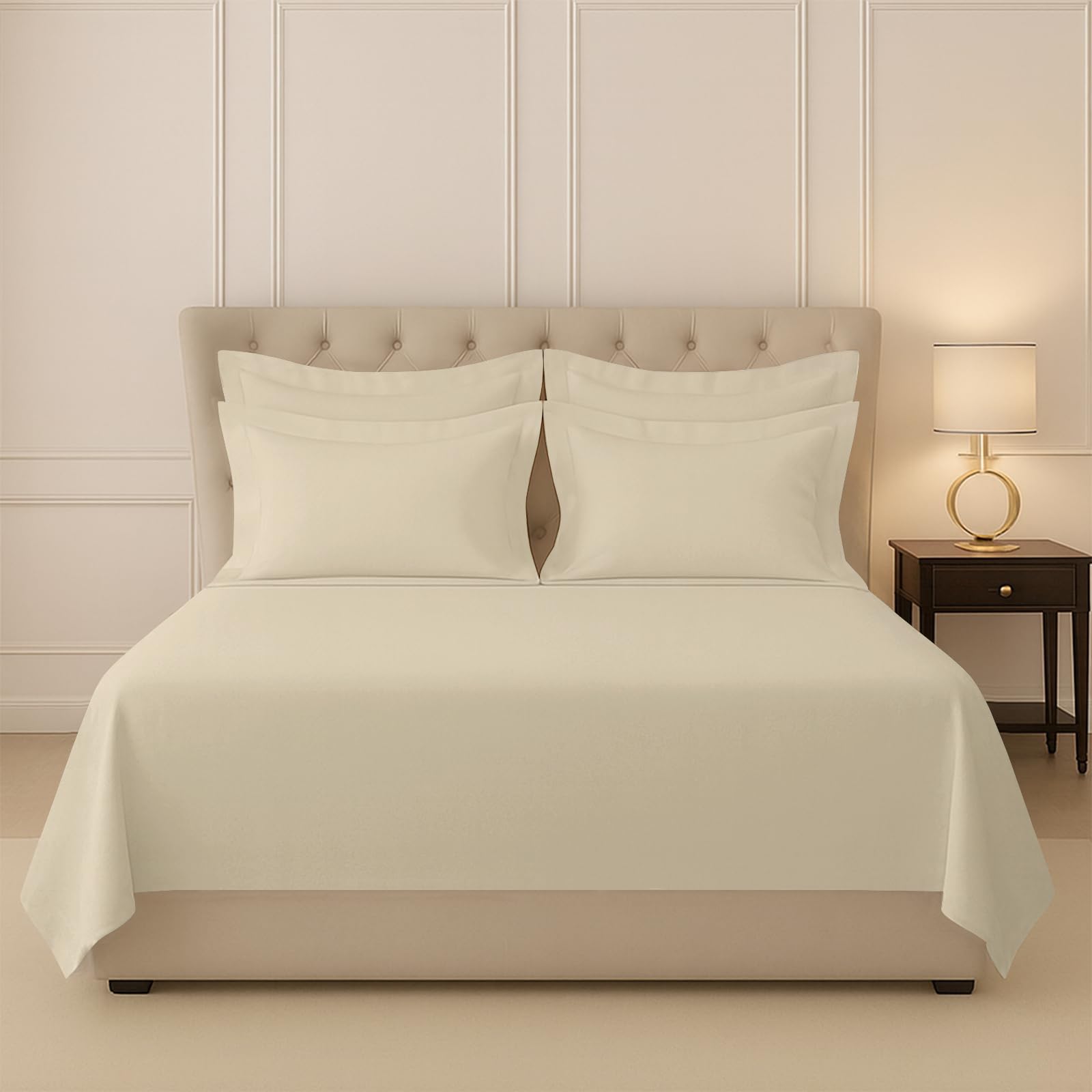 Pizuna 100% Cotton Bedsheet Super King Size Beige, 400 Thread Count Long Staple Combed Cotton Flat Bedsheets 108X108 Inches With