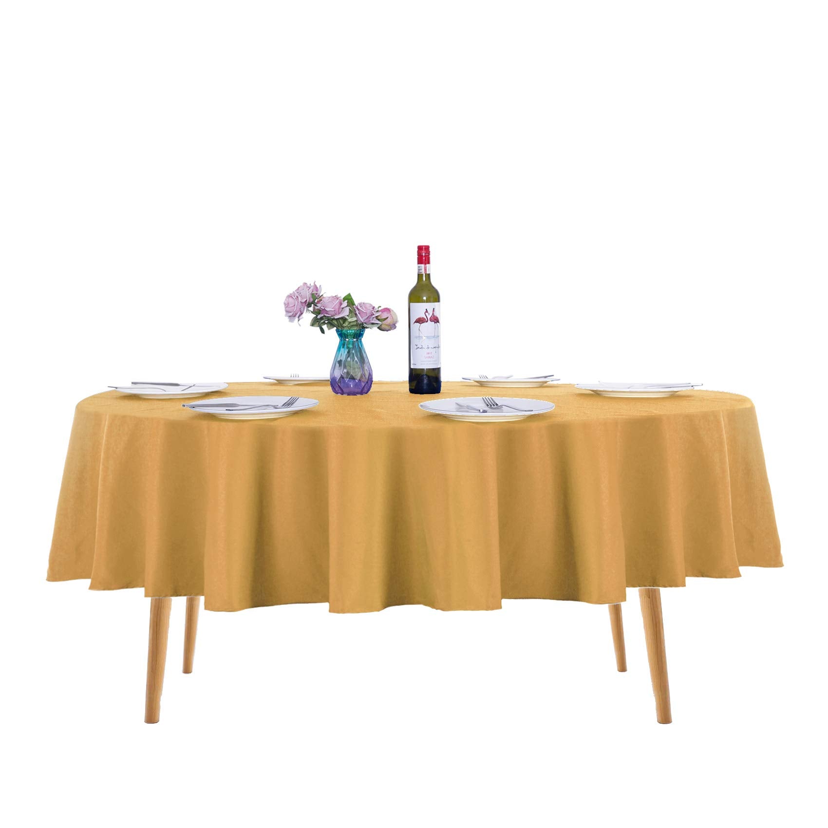 Ascoza 2Pack 70 Inch Gold Tablecloth In Washable Polyester Fabric For Wedding/Banquet/Restaurant/Parties