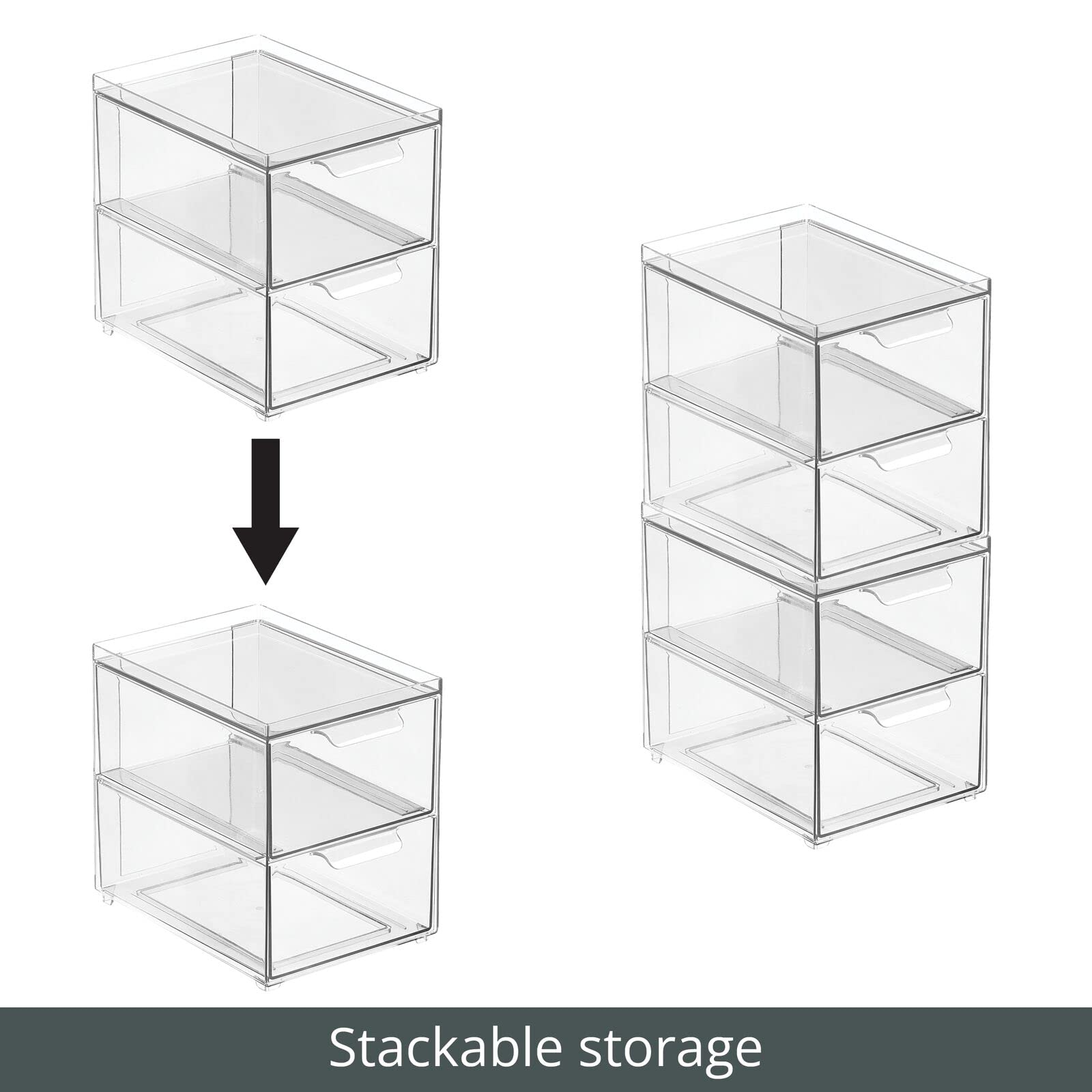 Mdesign Stackable Storage Containers Box With 2 Pull-Out Drawers - Stacking Plastic Drawer Bins For Kitchen Pantry And Cupboard,