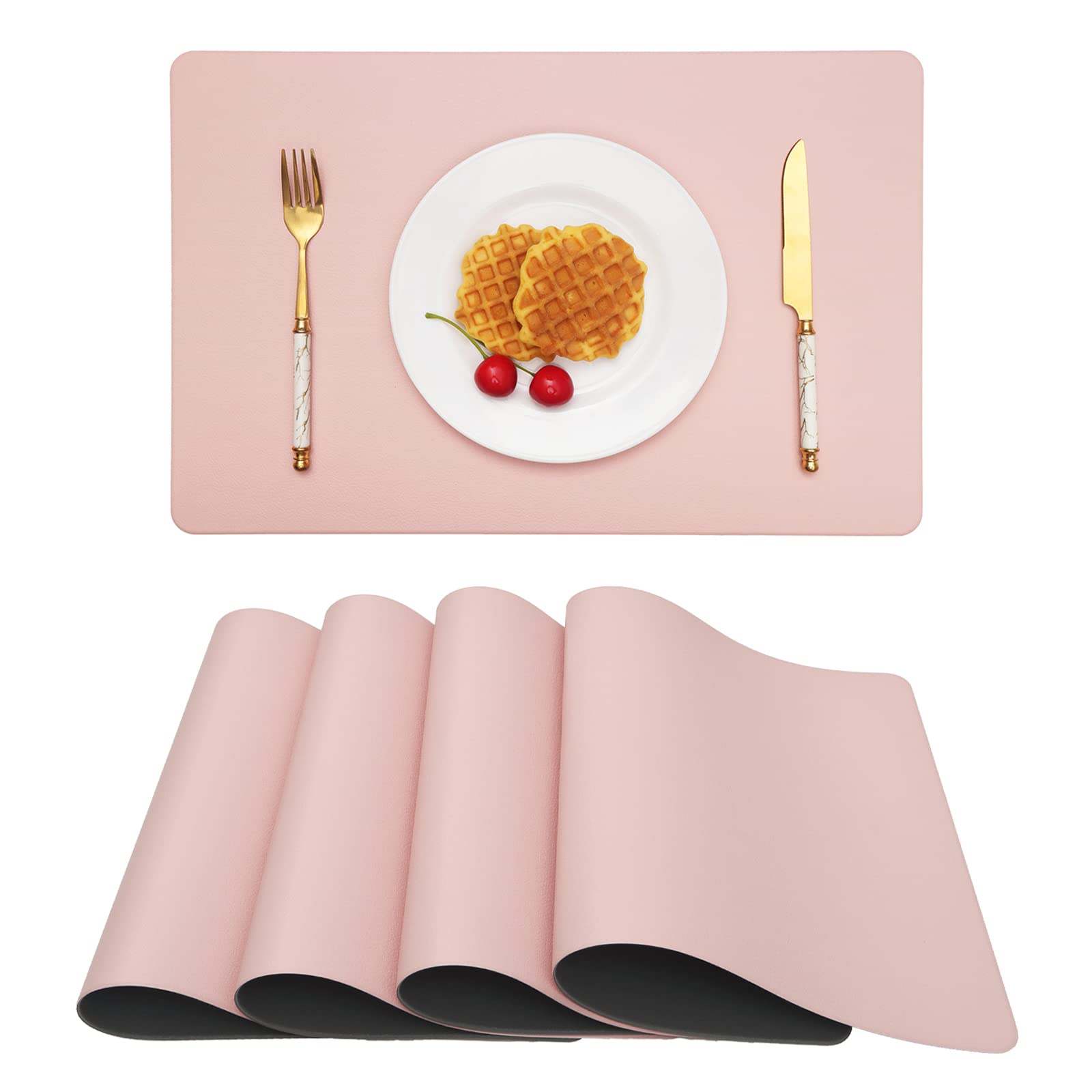 Vinjiasin Placemats Set Of 4 Pink And Grey Leather Place Mats For Indoor Outdoor Kitchen Dining Table Mats Waterproof Wipeable E